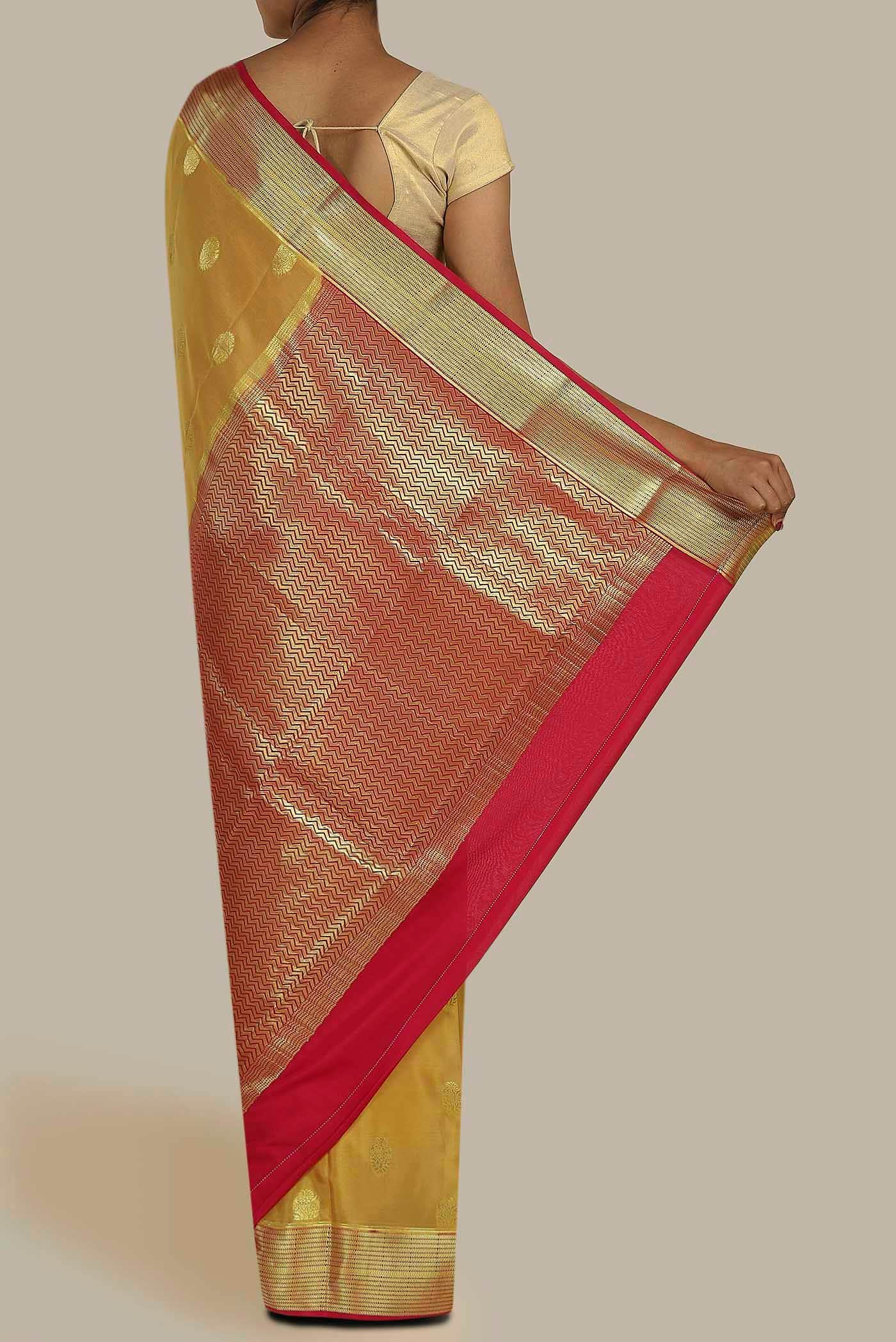 Mustard Mysore Crepe Saree