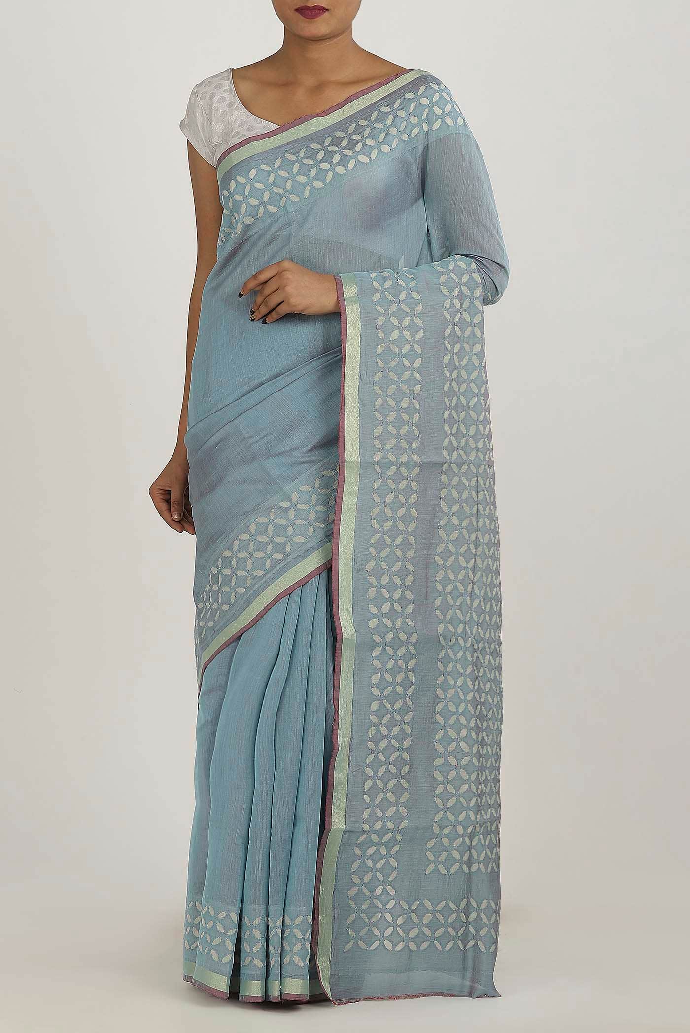 Blue Chanderi Silk Cotton Saree