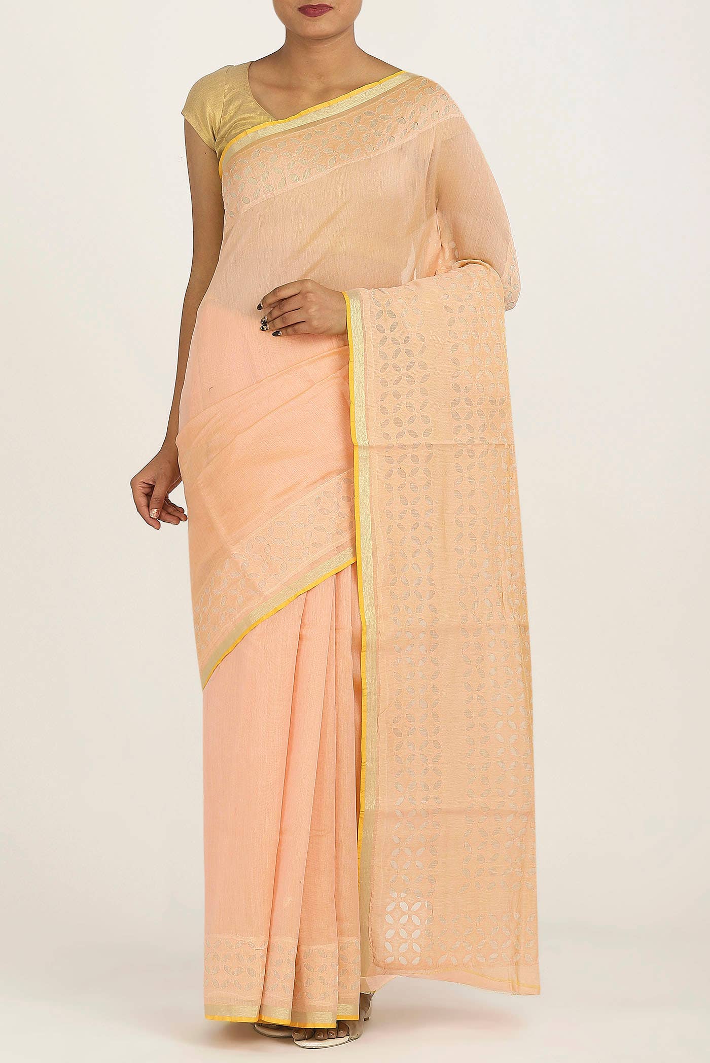 Peach Chanderi Silk Cotton Saree