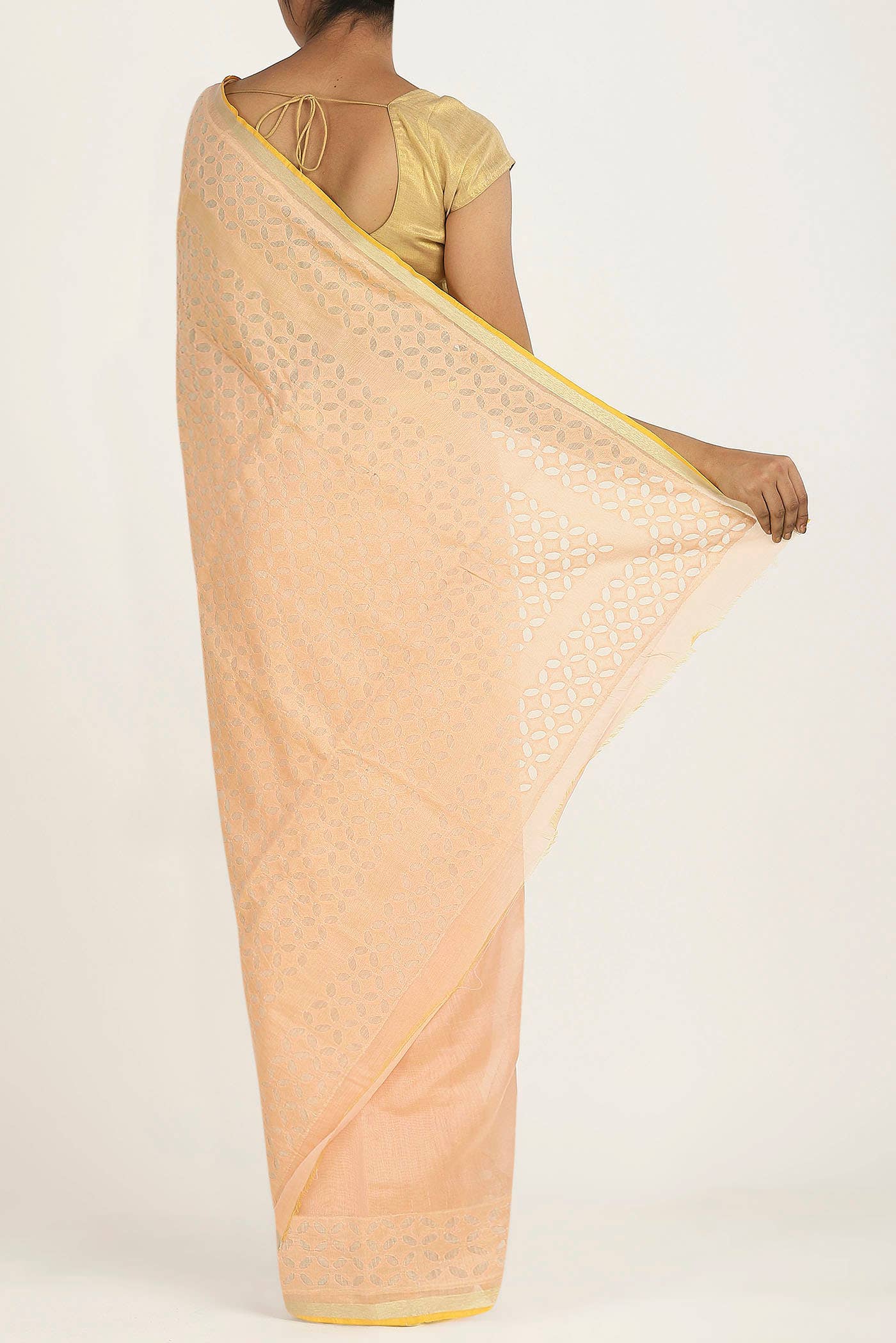 Peach Chanderi Silk Cotton Saree