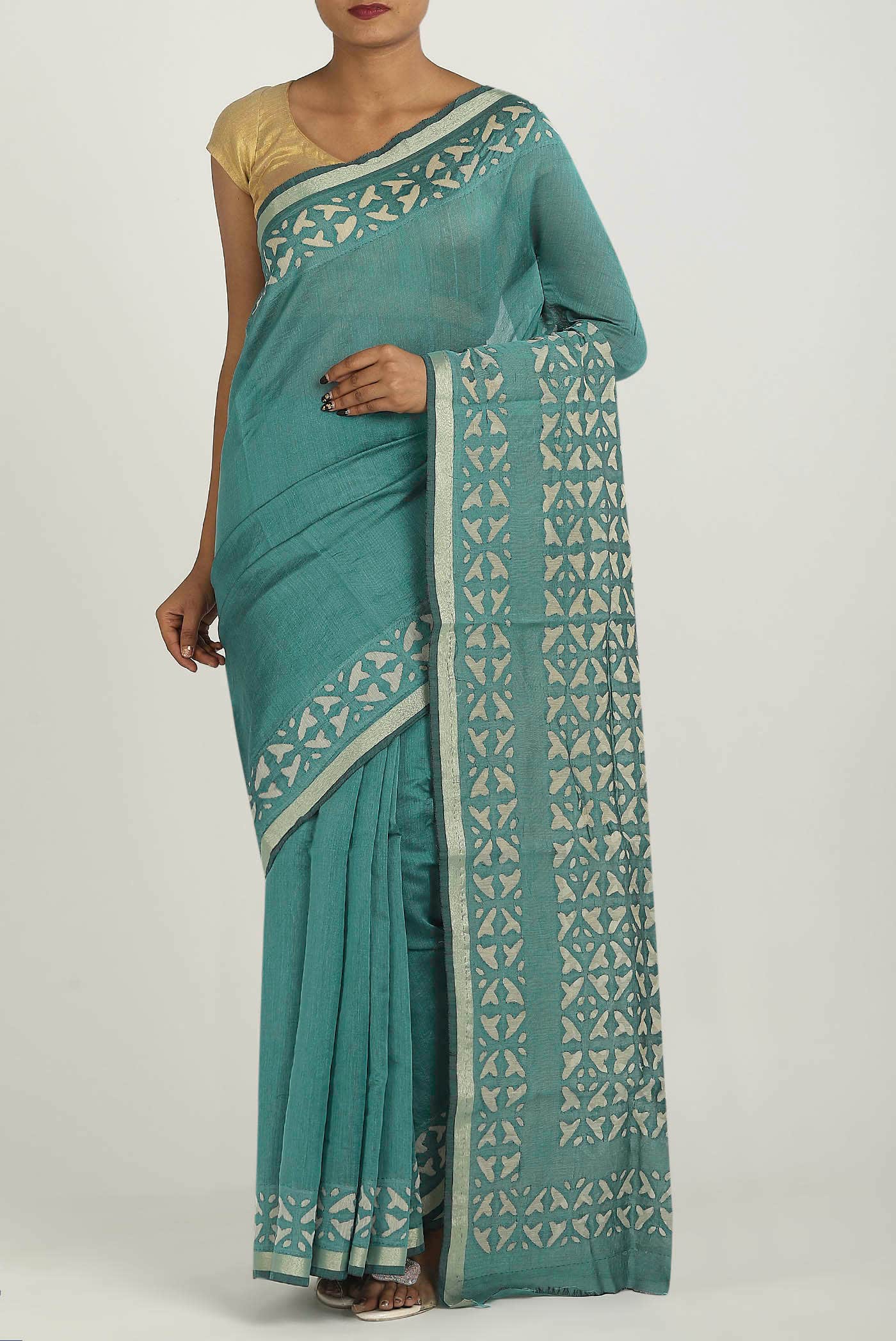 Green Chanderi Silk Cotton Saree