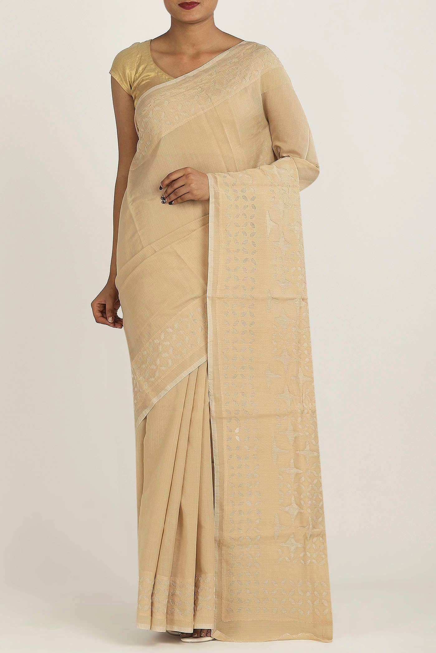 Beige Chanderi Silk Cotton Saree