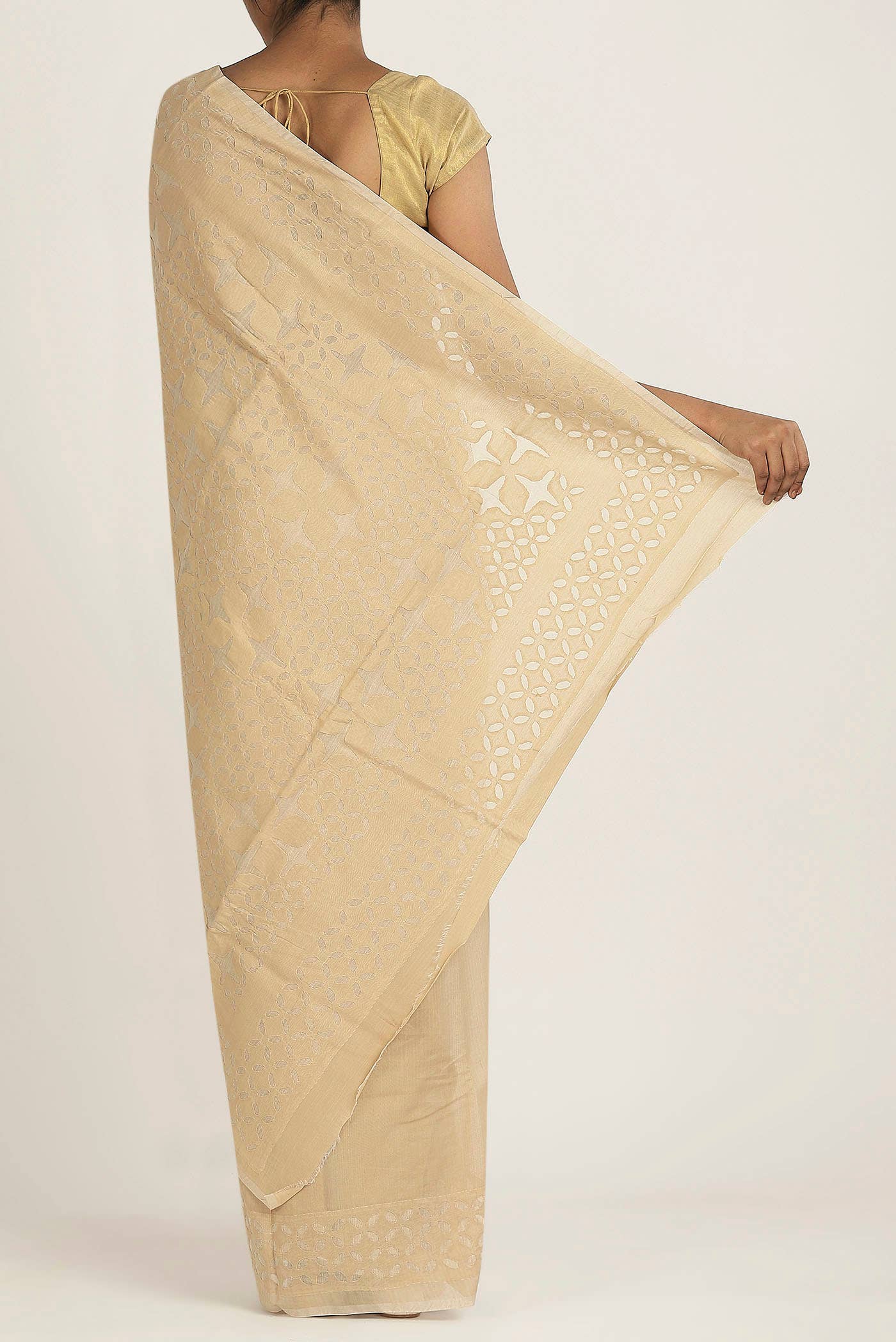 Beige Chanderi Silk Cotton Saree