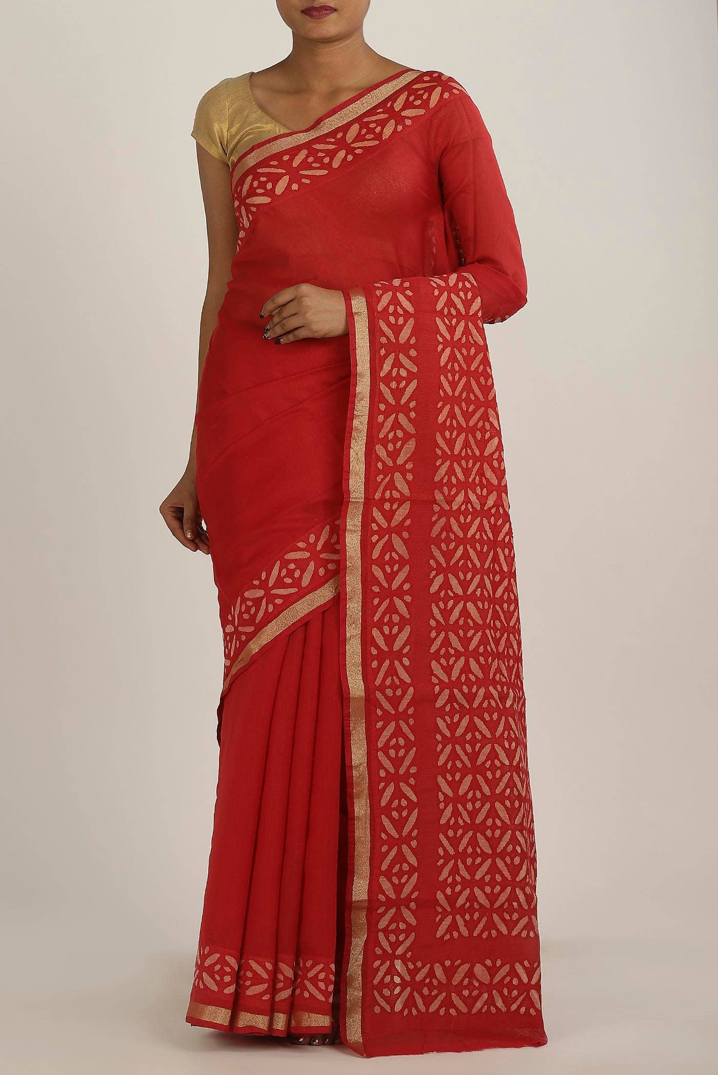 Red Chanderi Silk Cotton Saree