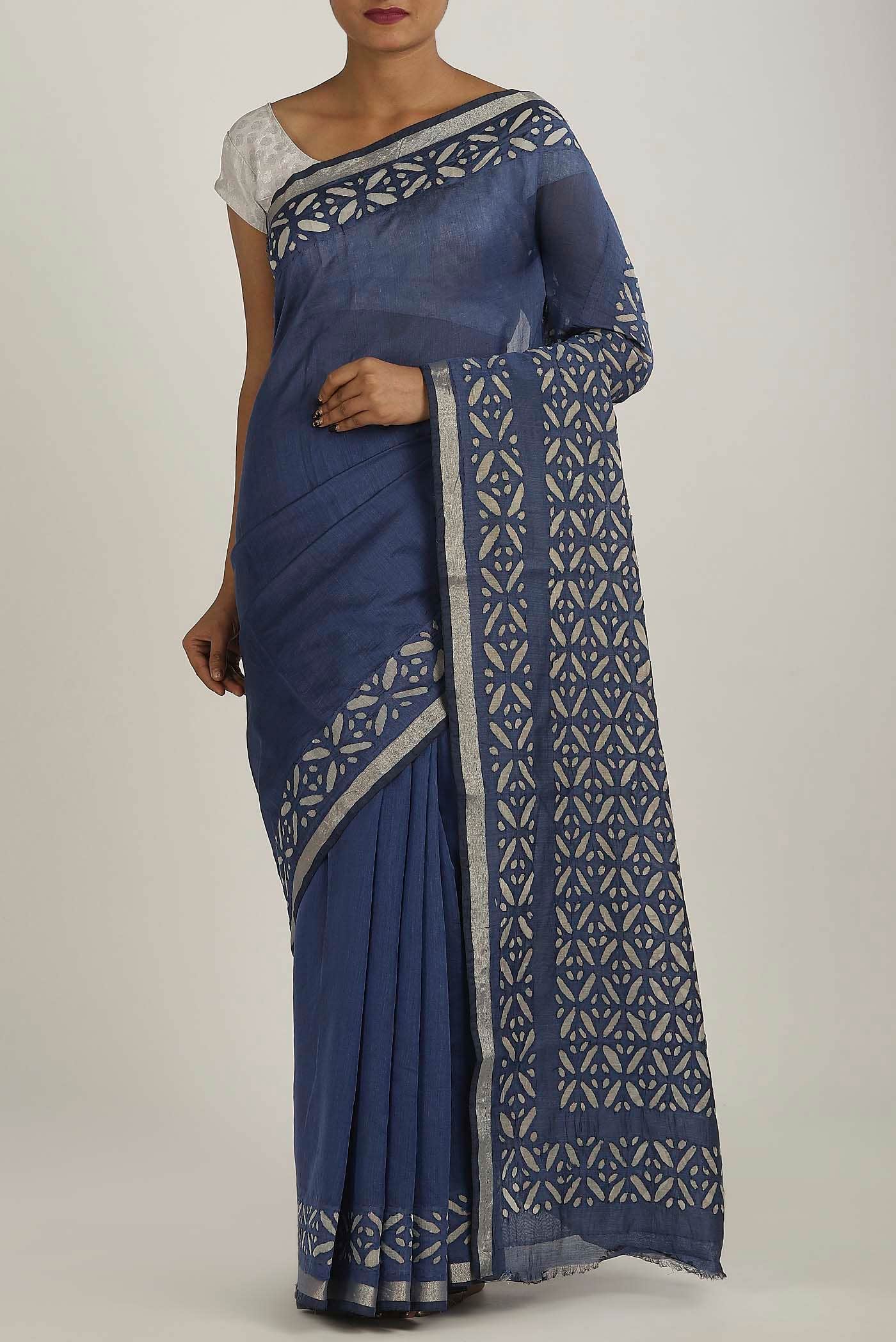 Grey Chanderi Silk Cotton Saree