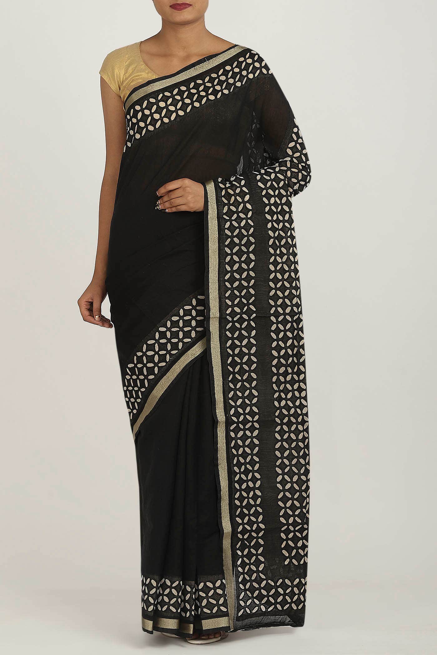 Black Chanderi Silk Cotton Saree