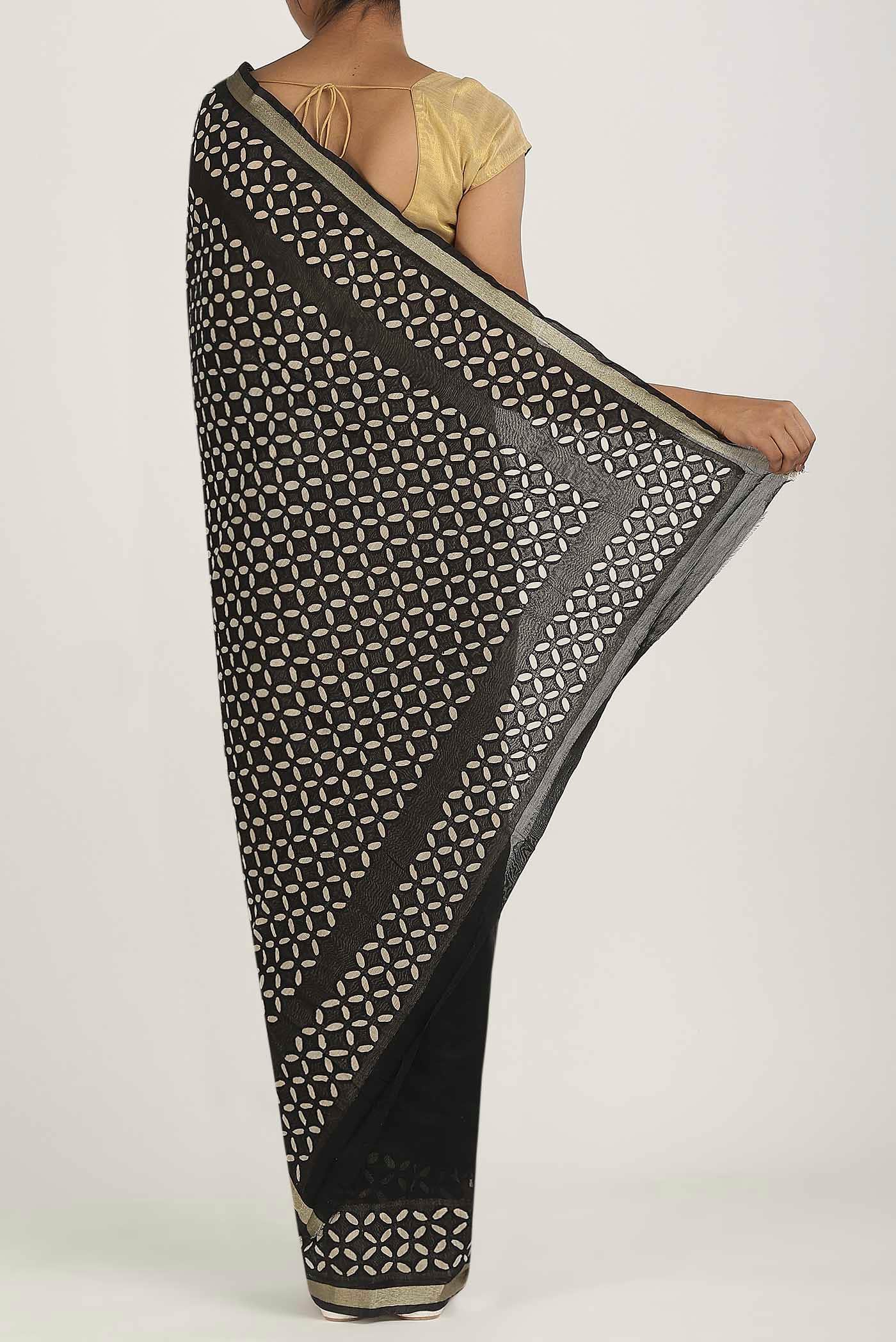 Black Chanderi Silk Cotton Saree