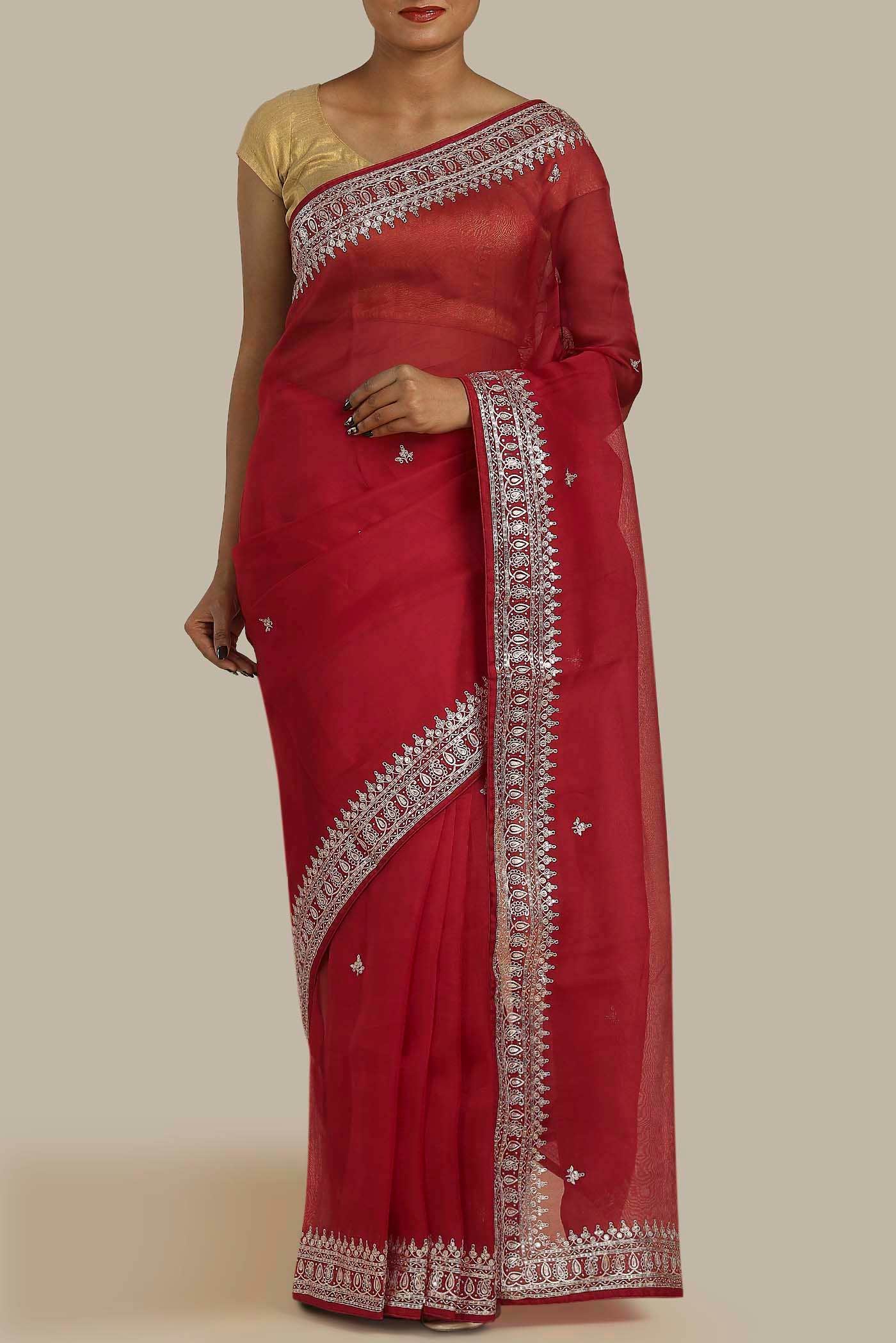 Red Organza Silk Saree