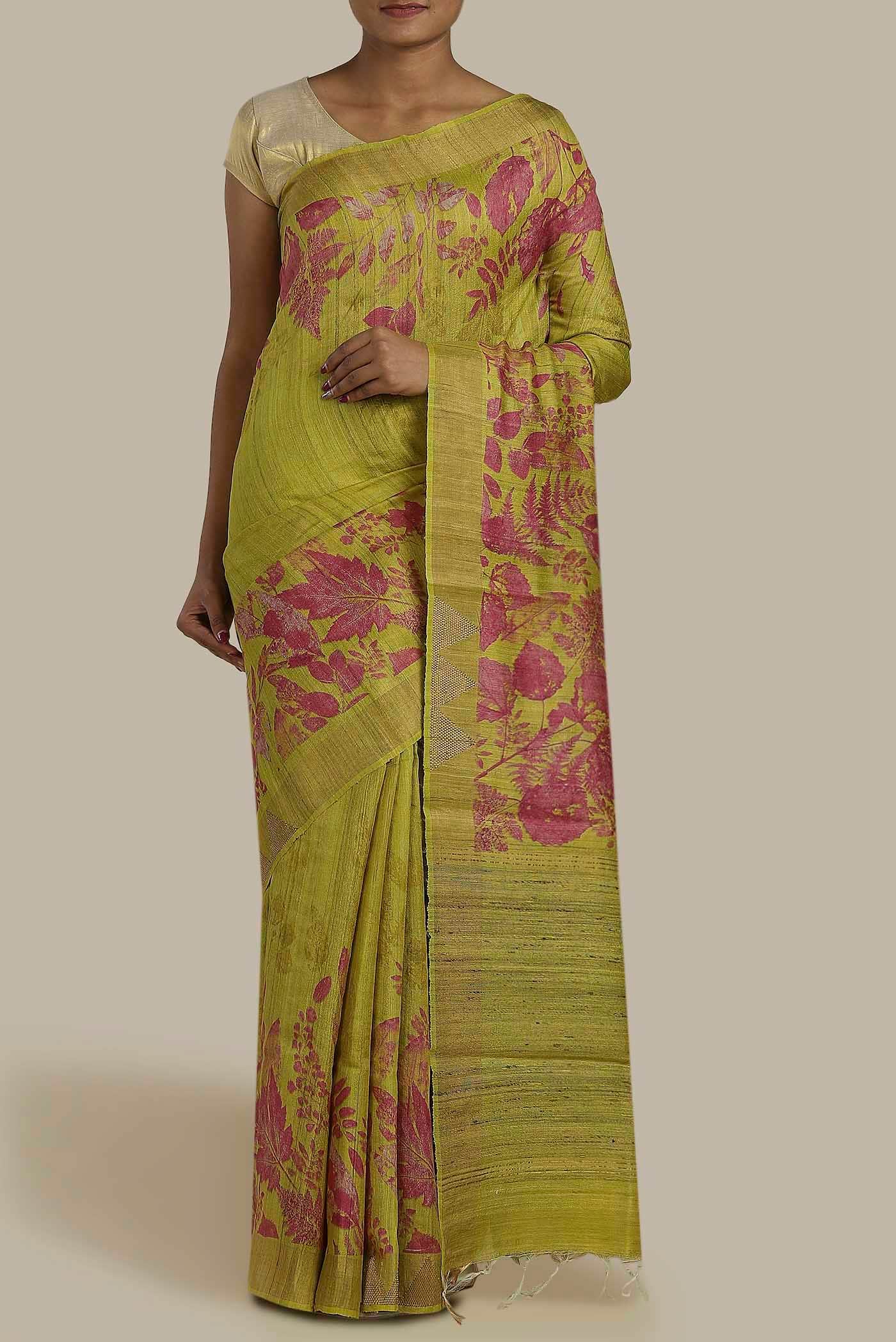 Green Tussar Silk Saree