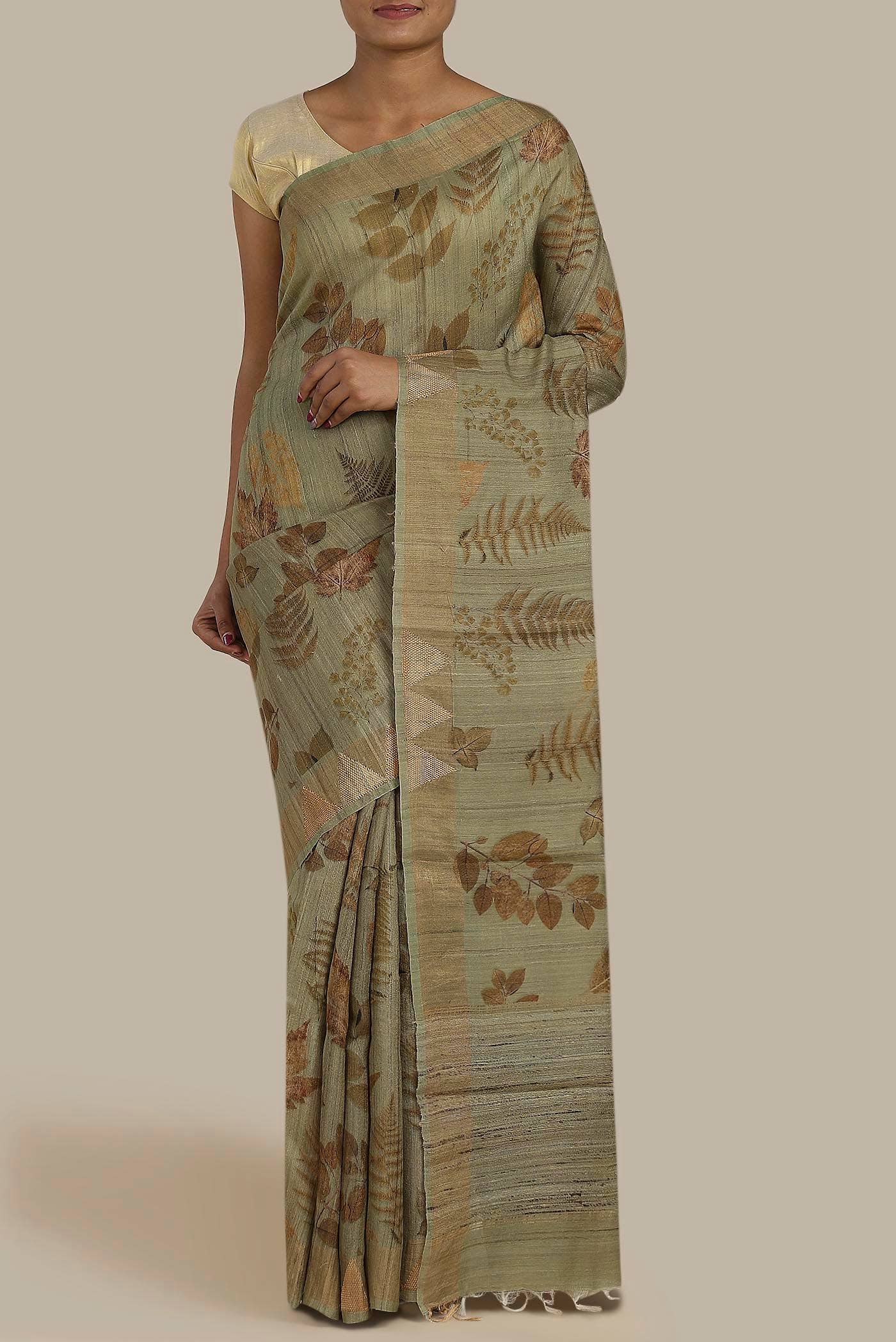 Green Tussar Silk Saree