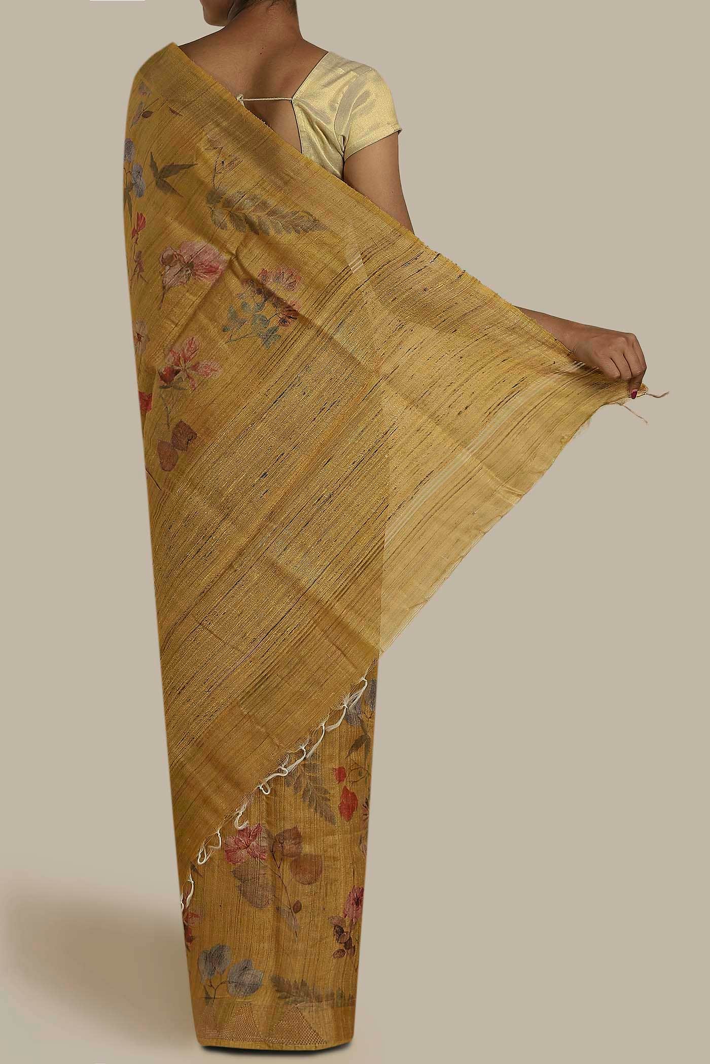 Mustard Tussar Silk Saree