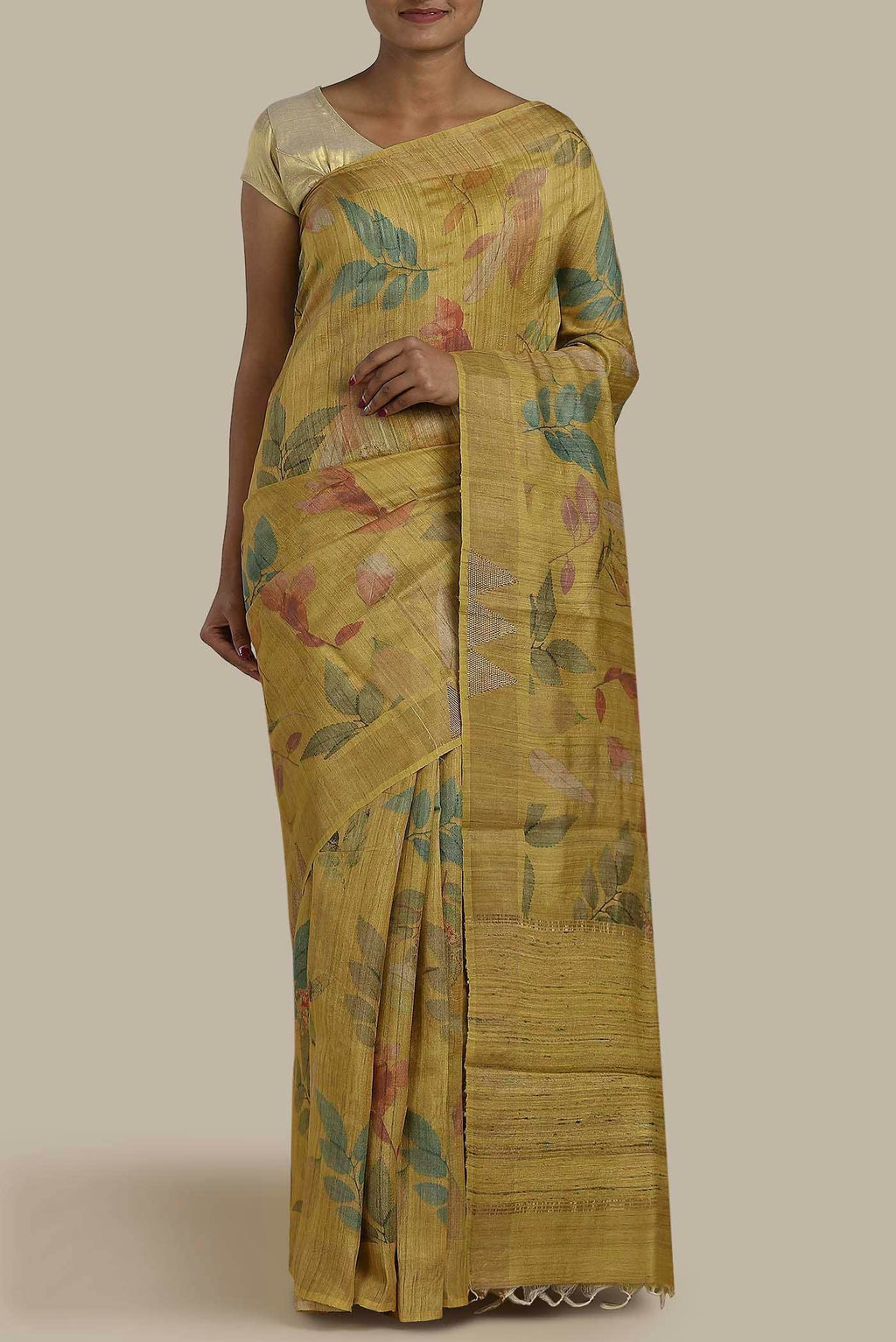 Mustard Tussar Silk Saree