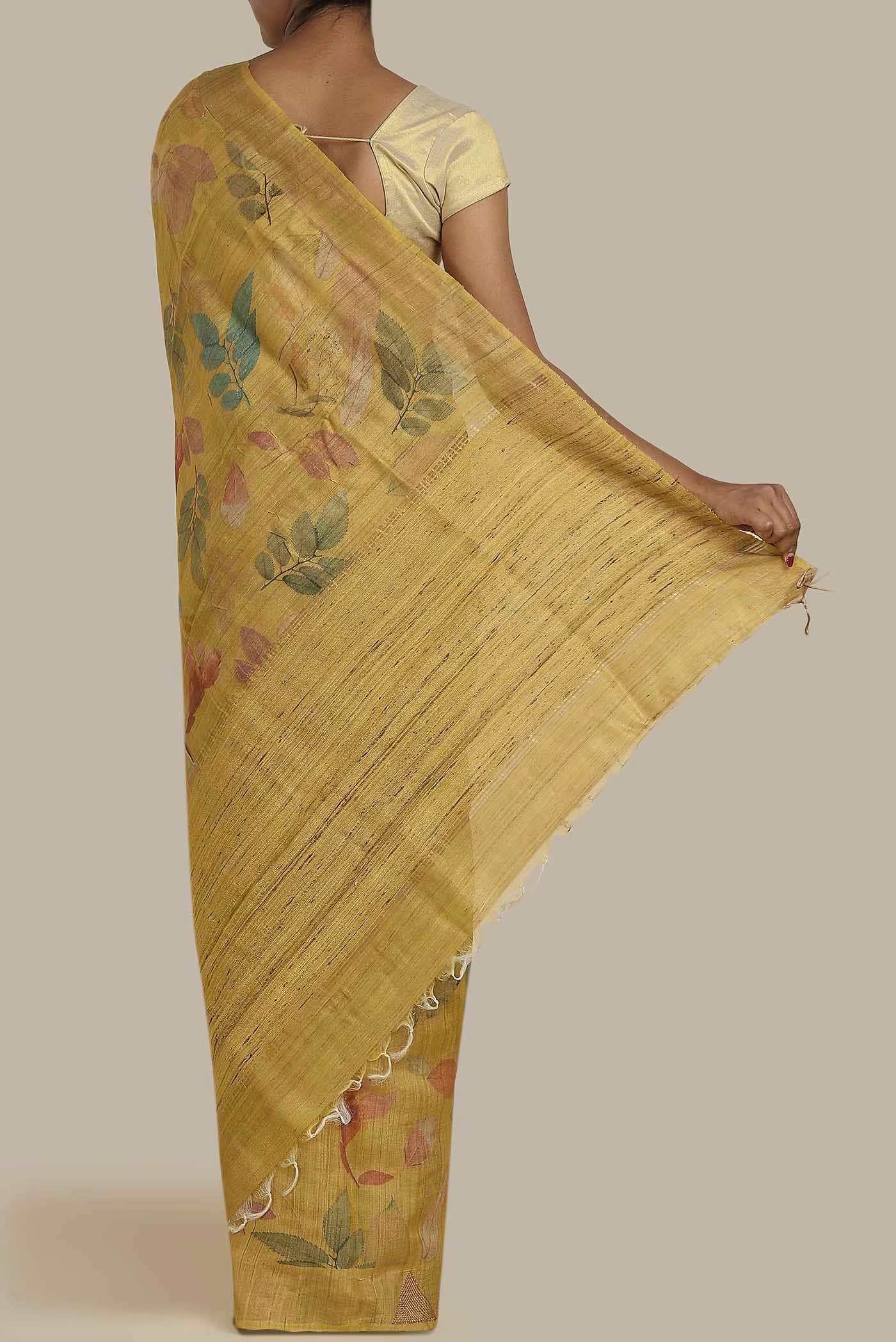 Mustard Tussar Silk Saree