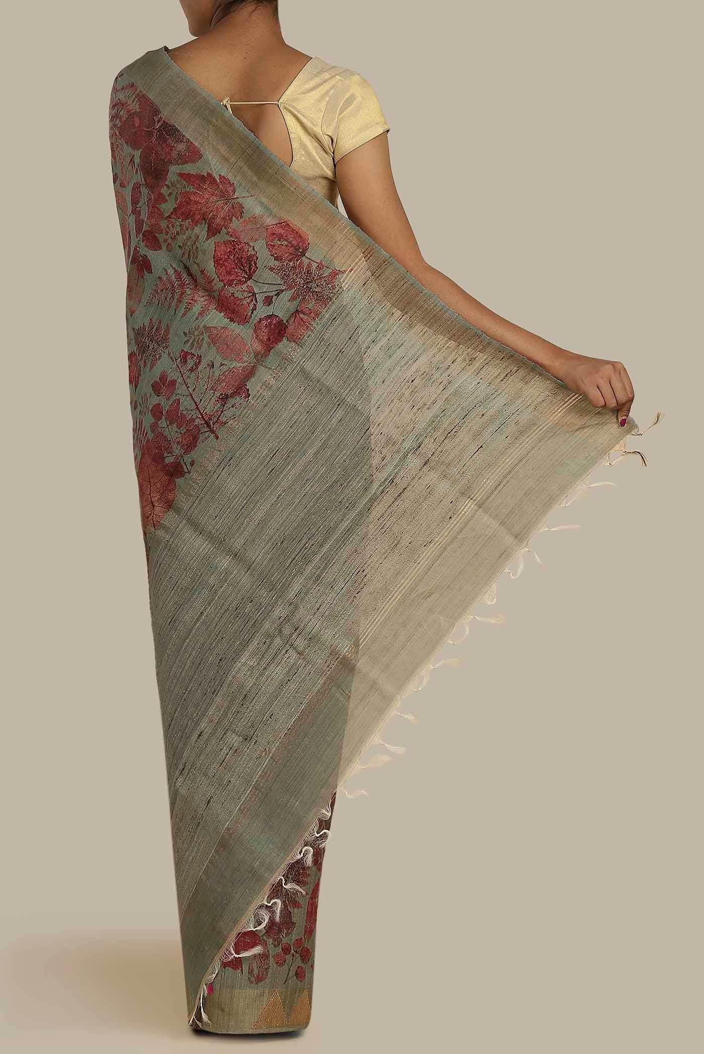 Green Tussar Silk Saree