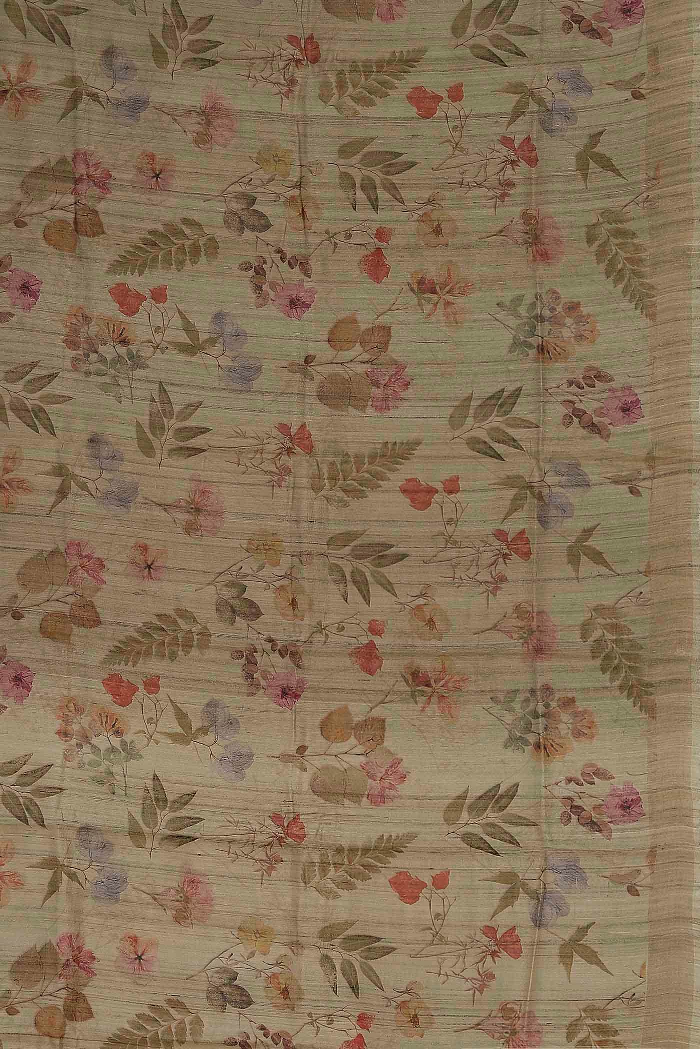 Beige Tussar Silk Saree