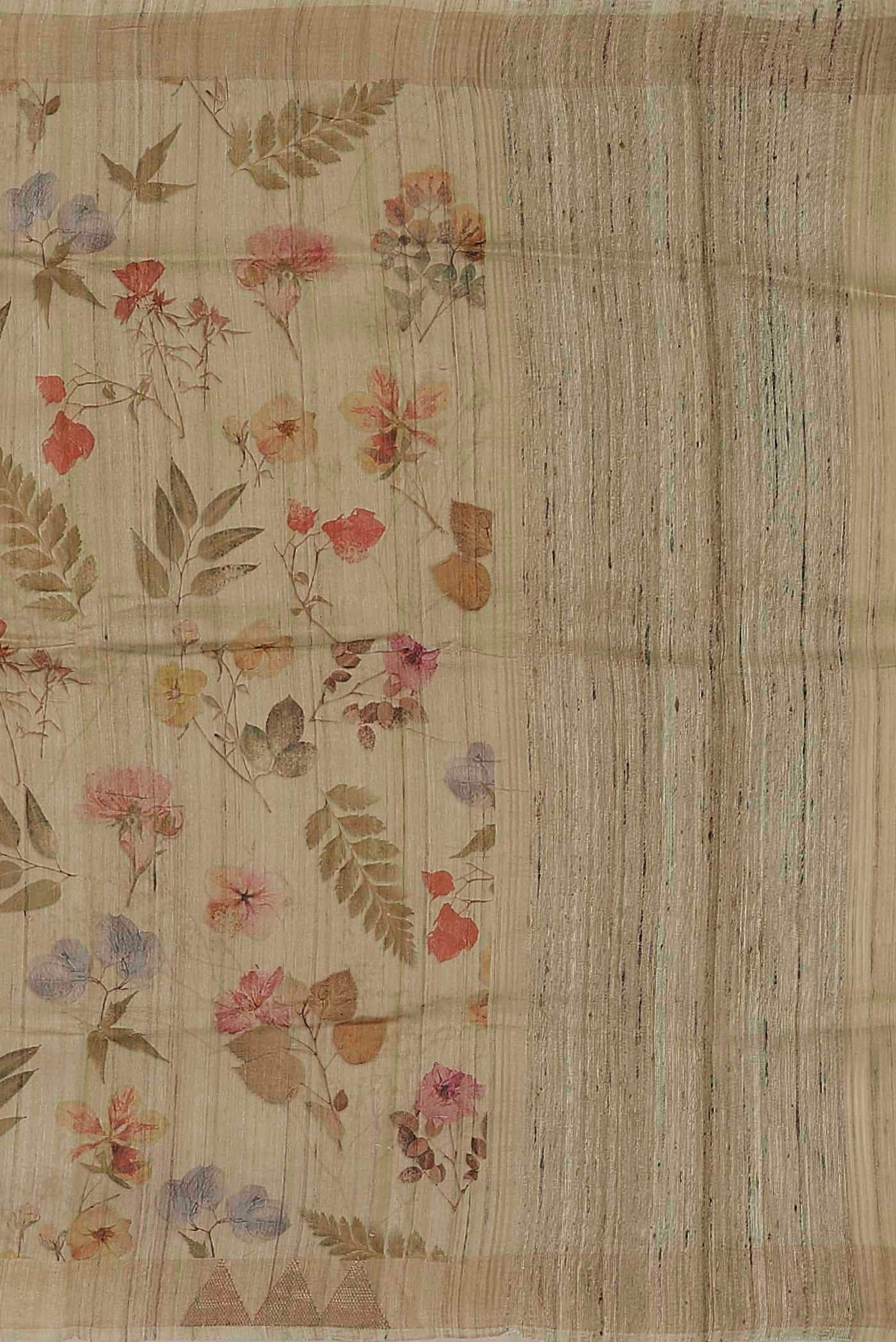 Beige Tussar Silk Saree
