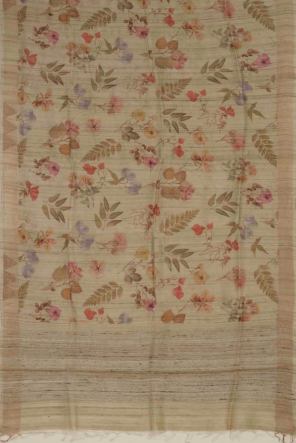 Beige Tussar Silk Saree