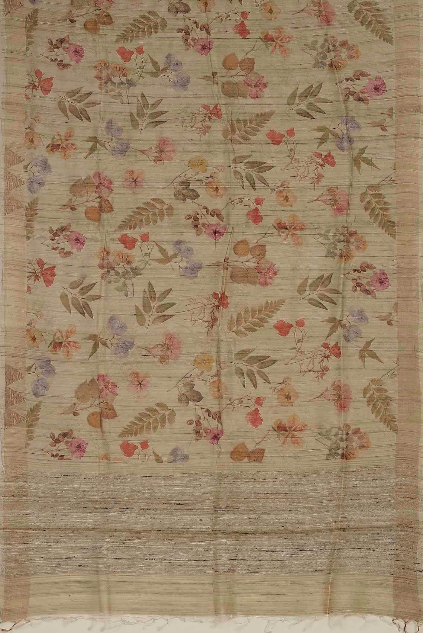 Beige Tussar Silk Saree