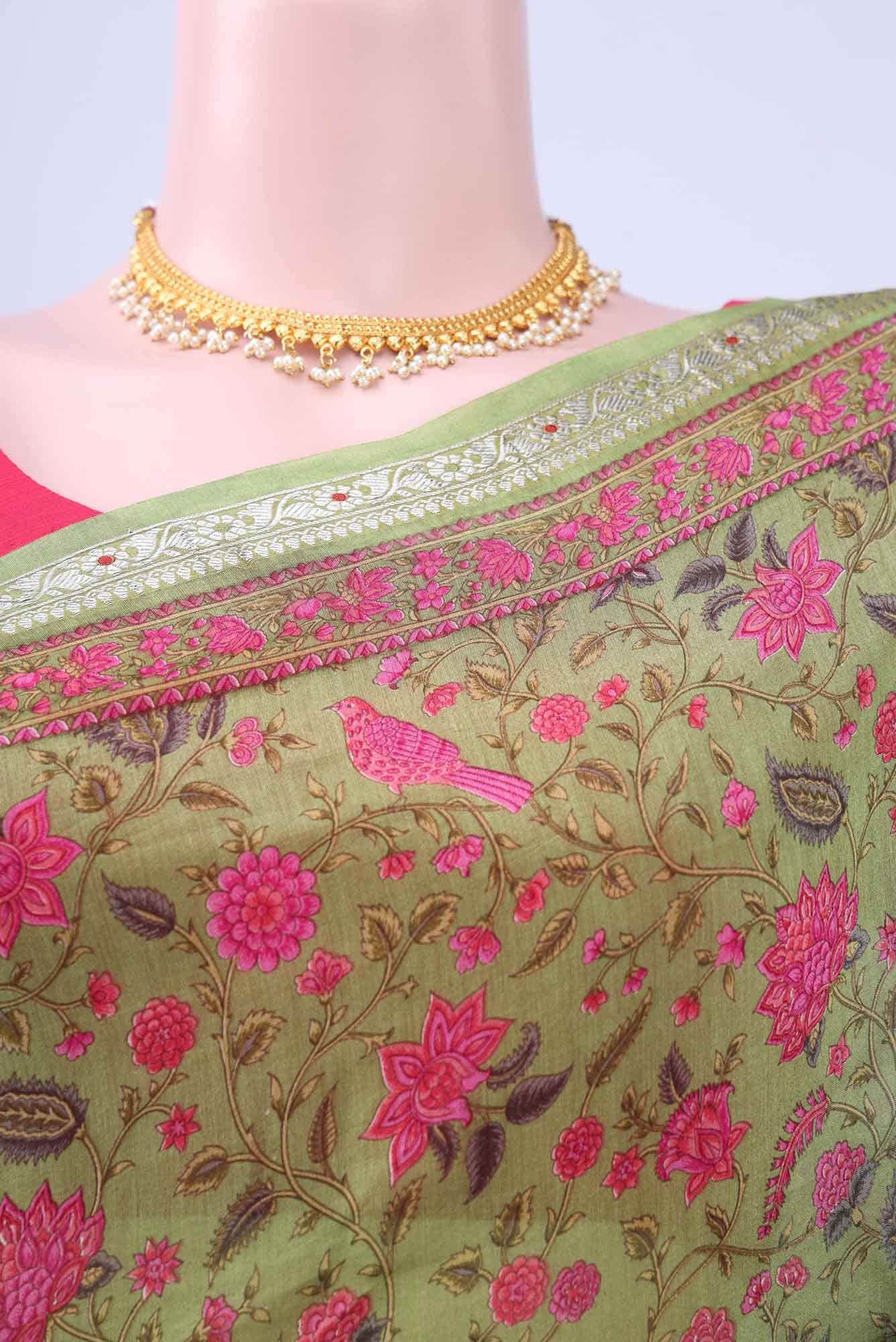 Green Chanderi Silk Cotton Saree
