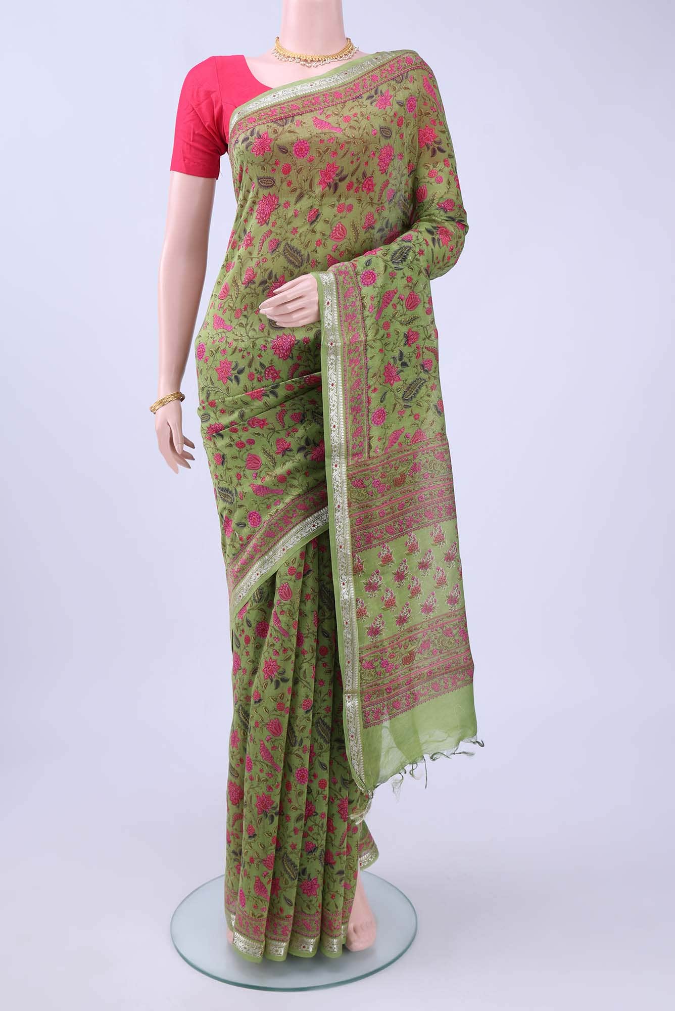 Green Chanderi Silk Cotton Saree