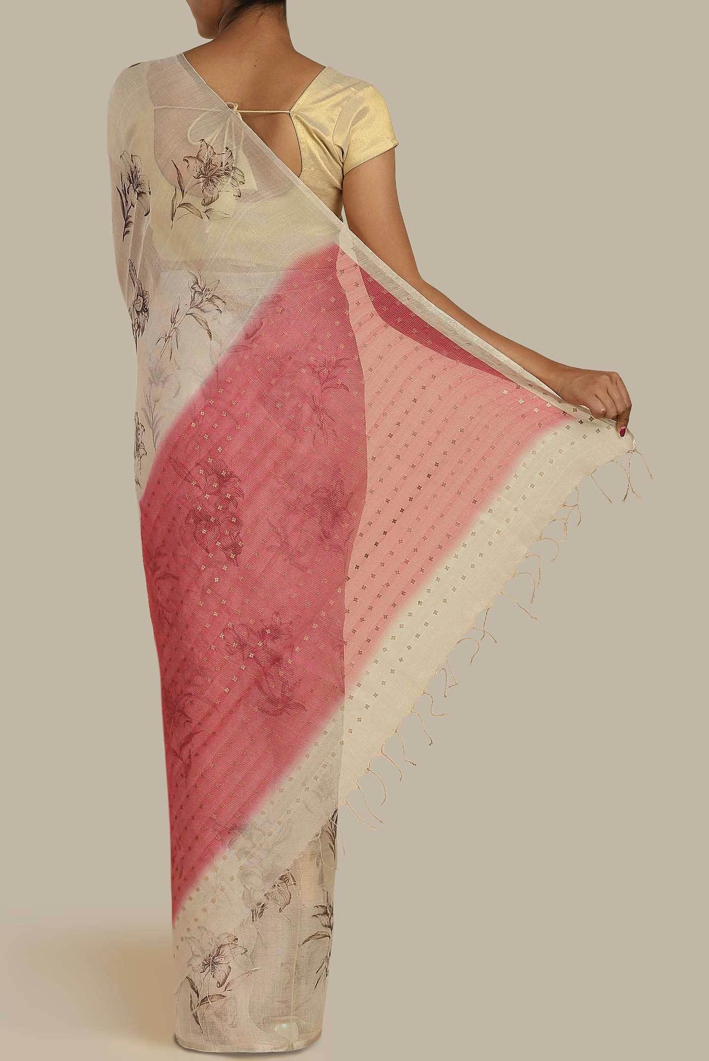 Cream Tussar Silk Saree