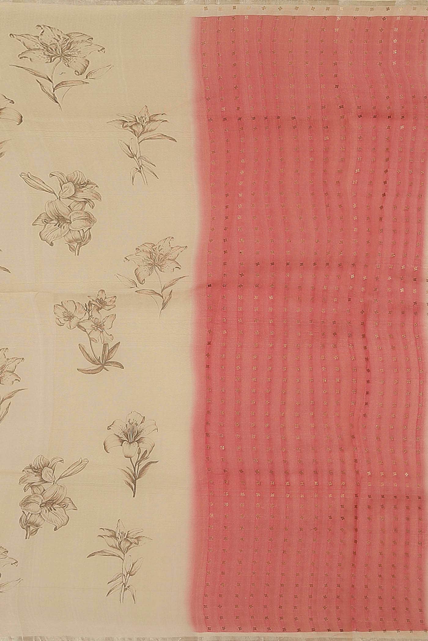 Cream Tussar Silk Saree