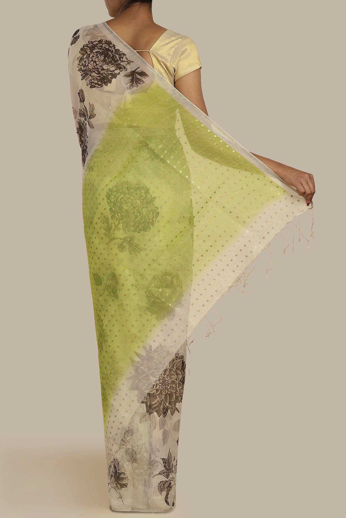 Cream Organza Silk Saree