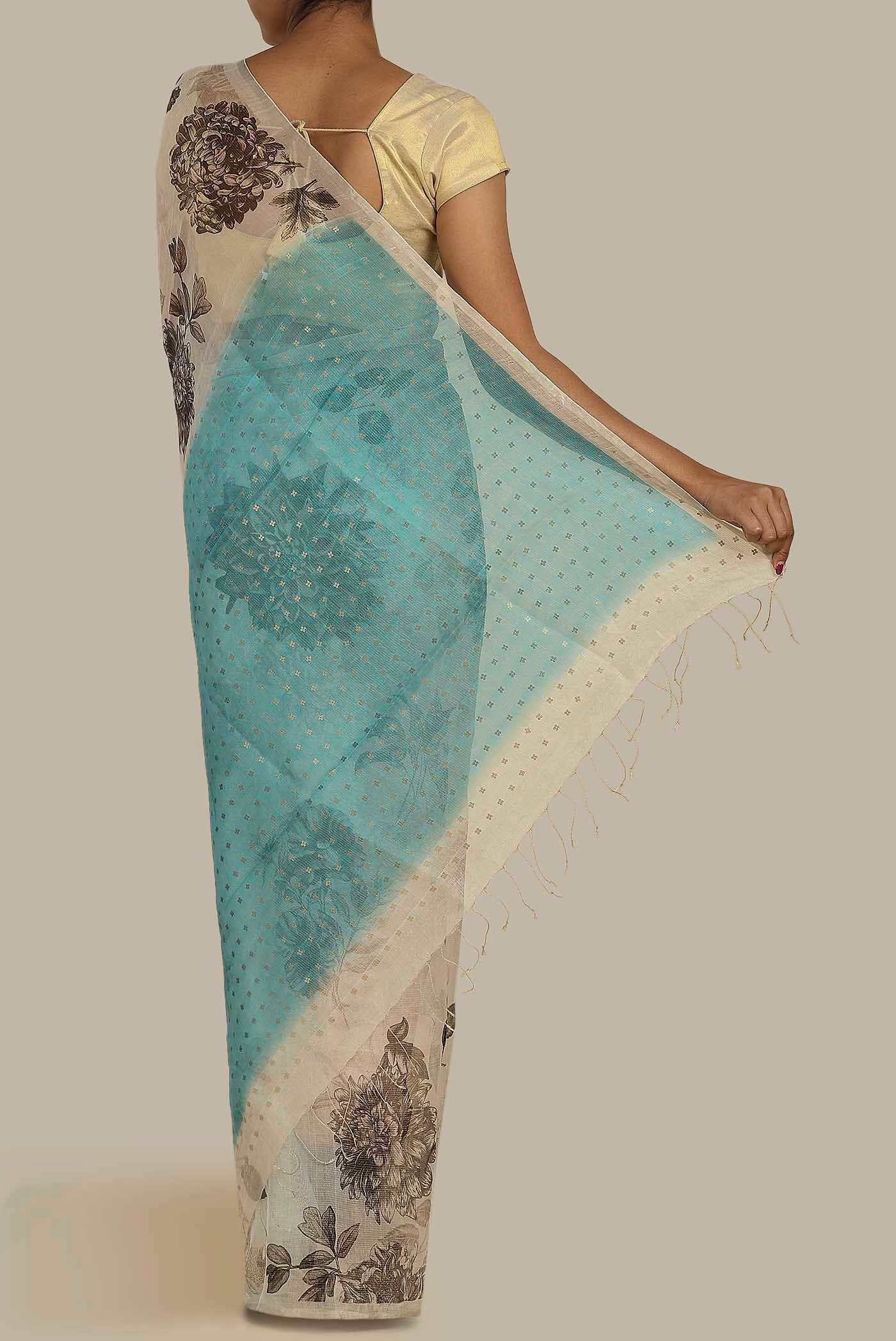 Cream Tussar Silk Saree