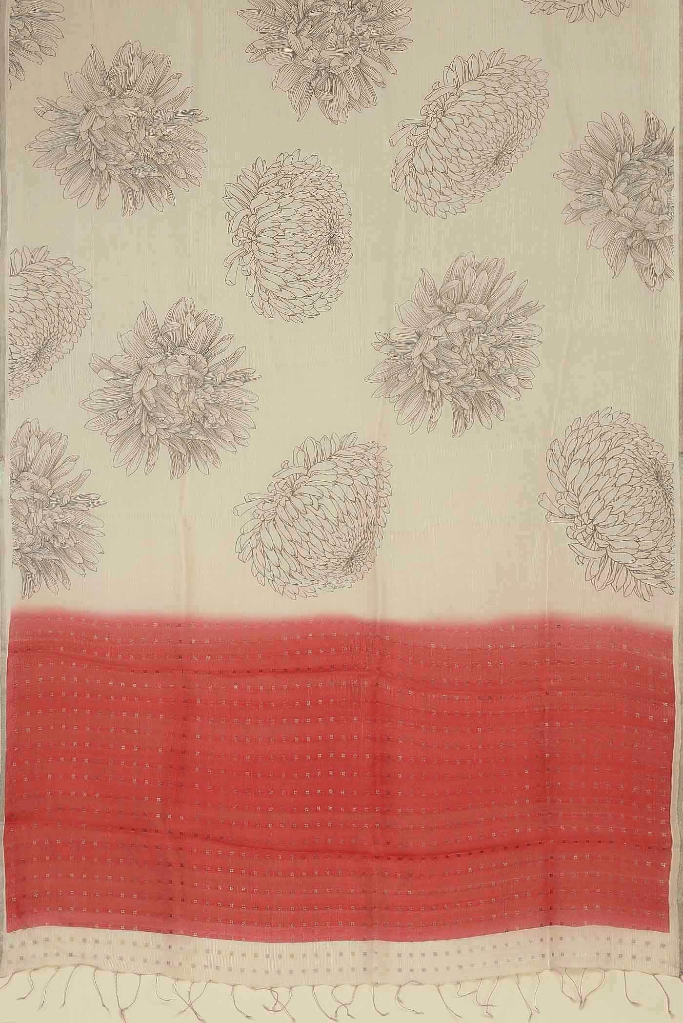 Cream Organza Silk Saree