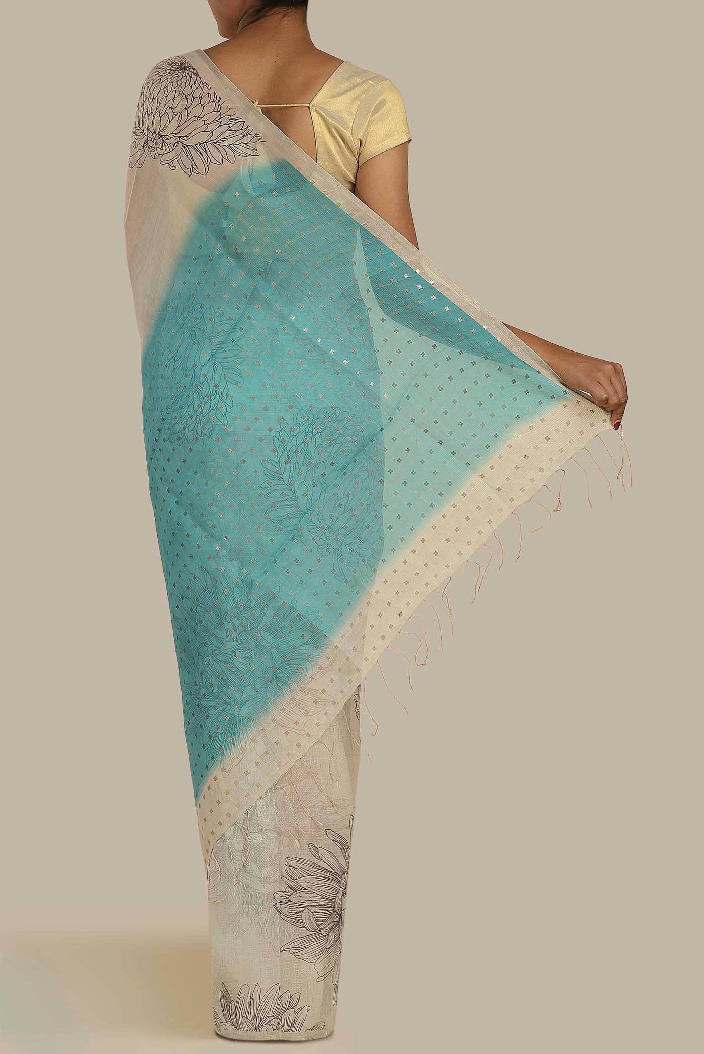Cream Tussar Silk Saree