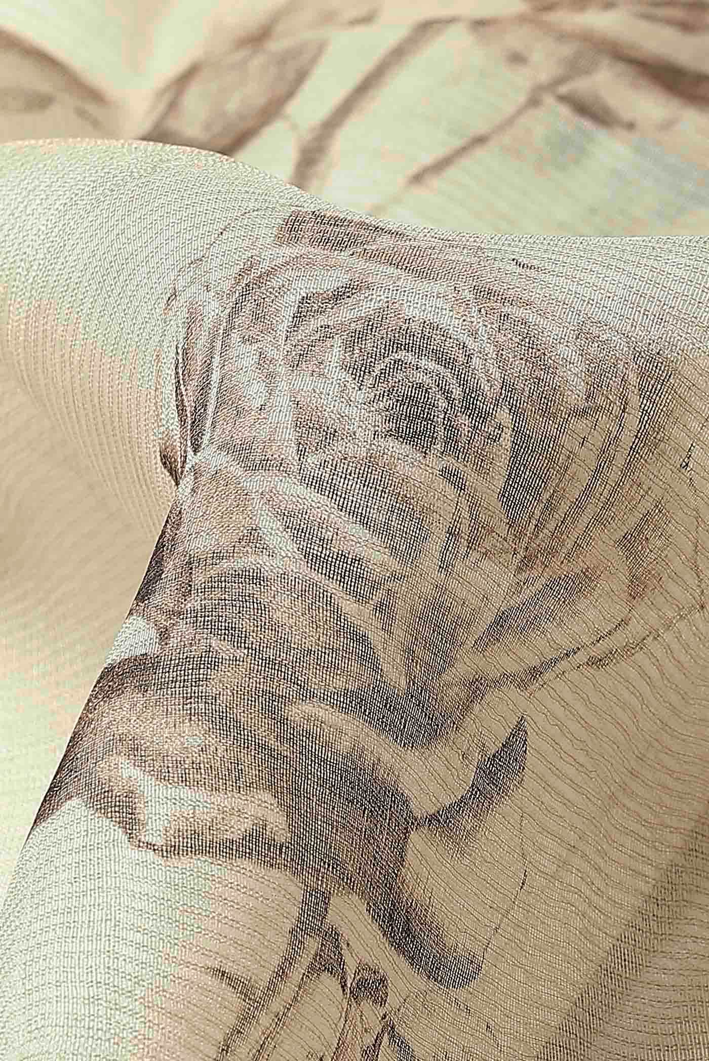 Cream Organza Silk Saree