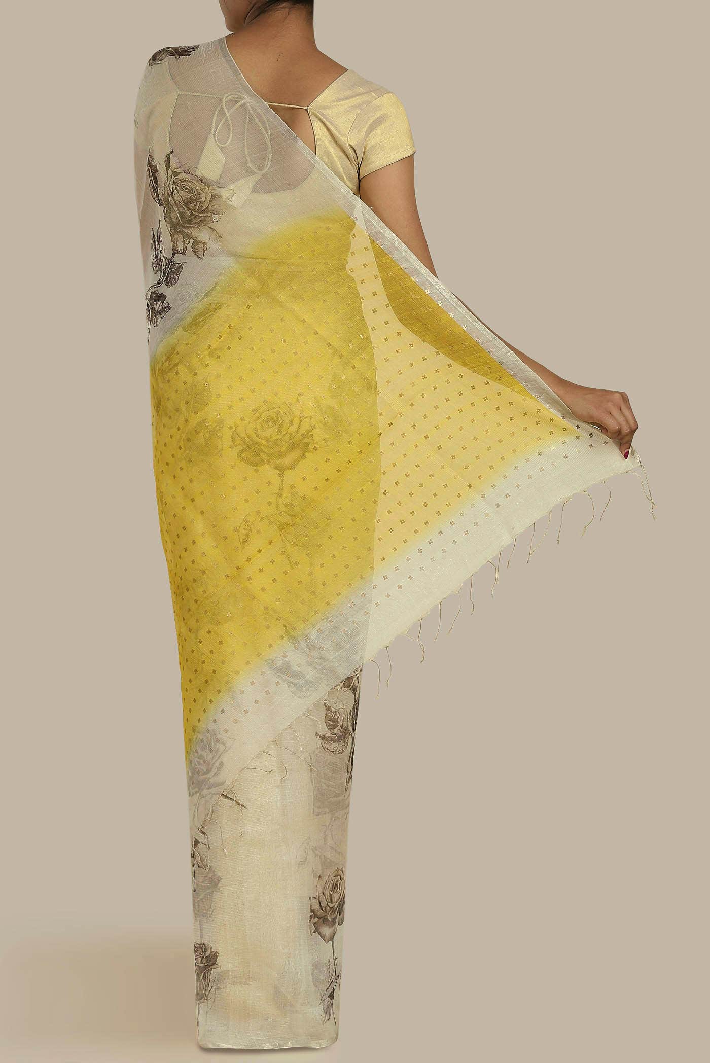 Cream Organza Silk Saree