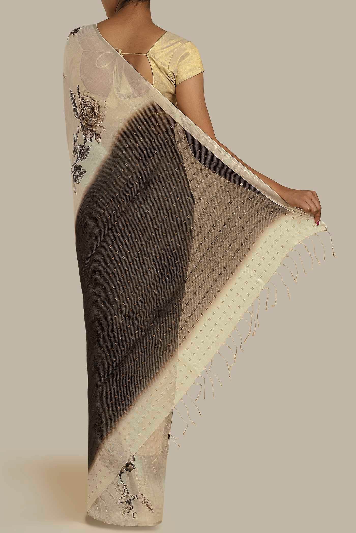 Cream Tussar Silk Saree