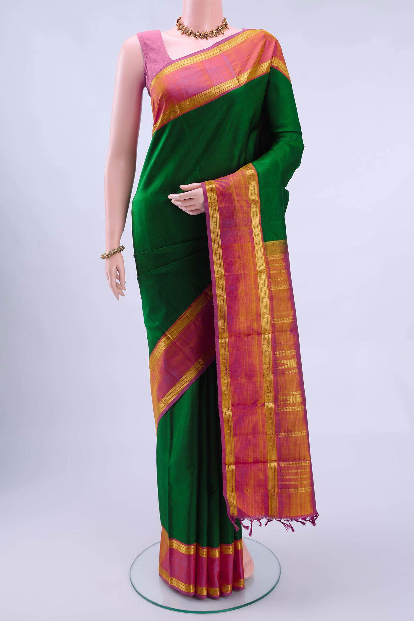 Bottle Green Kanchipuram Silk Saree
