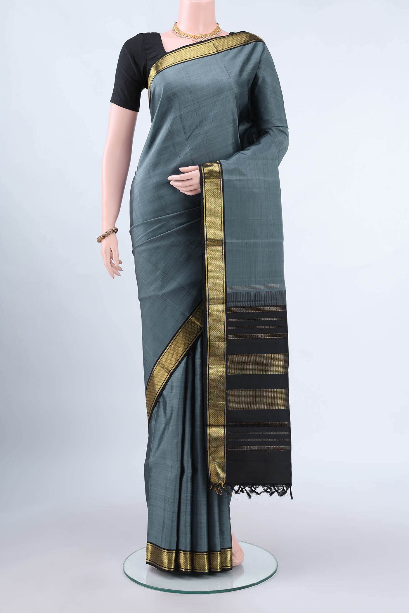 Davys Grey Dual Tone Kanchipuram Silk Saree