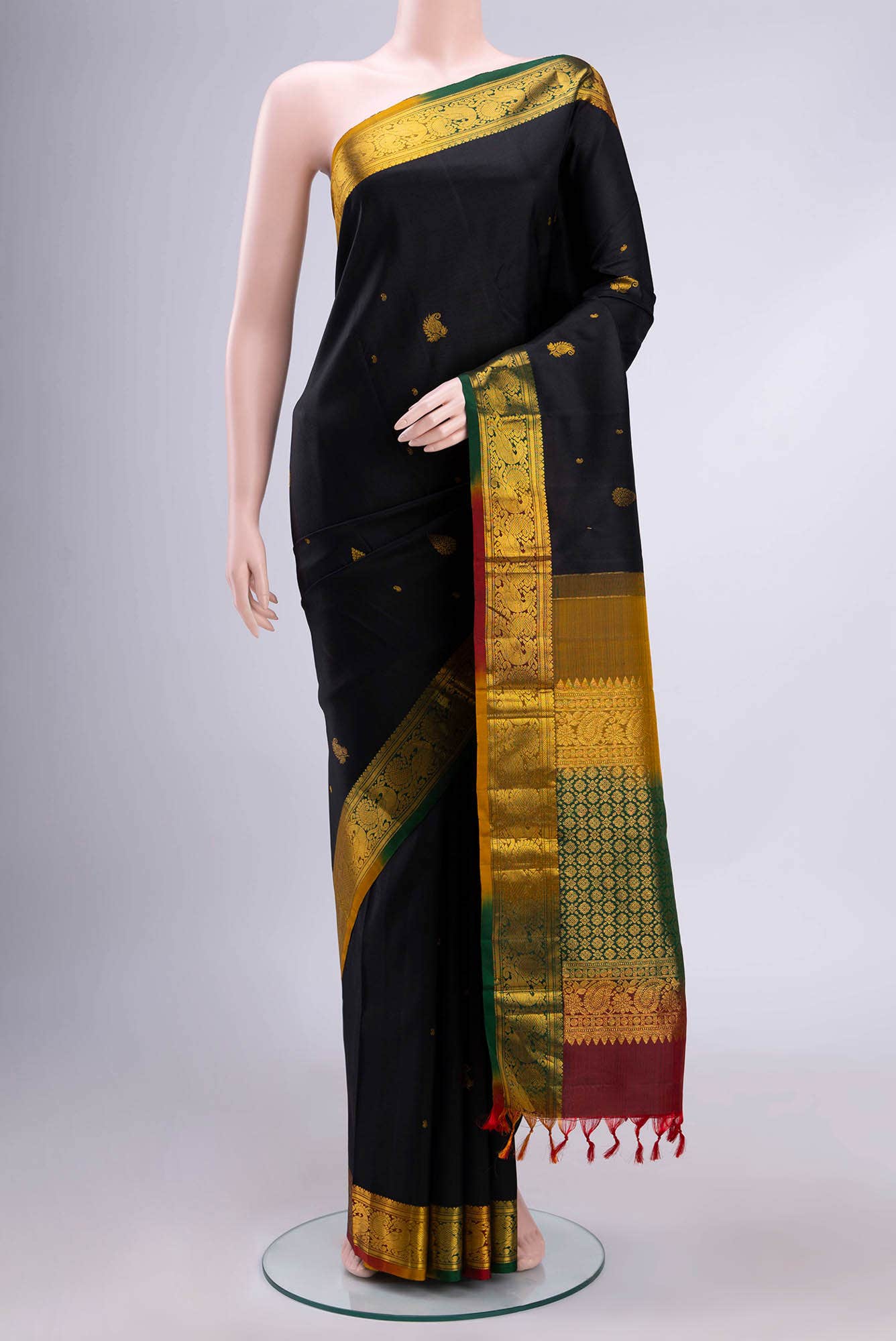 Pure Silk Pure Zari Black Kanchipuram Saree