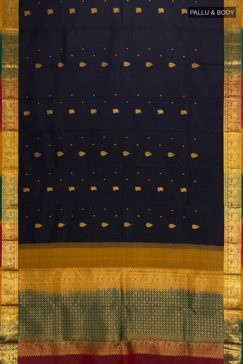 Pure Silk Pure Zari Black Kanchipuram Saree