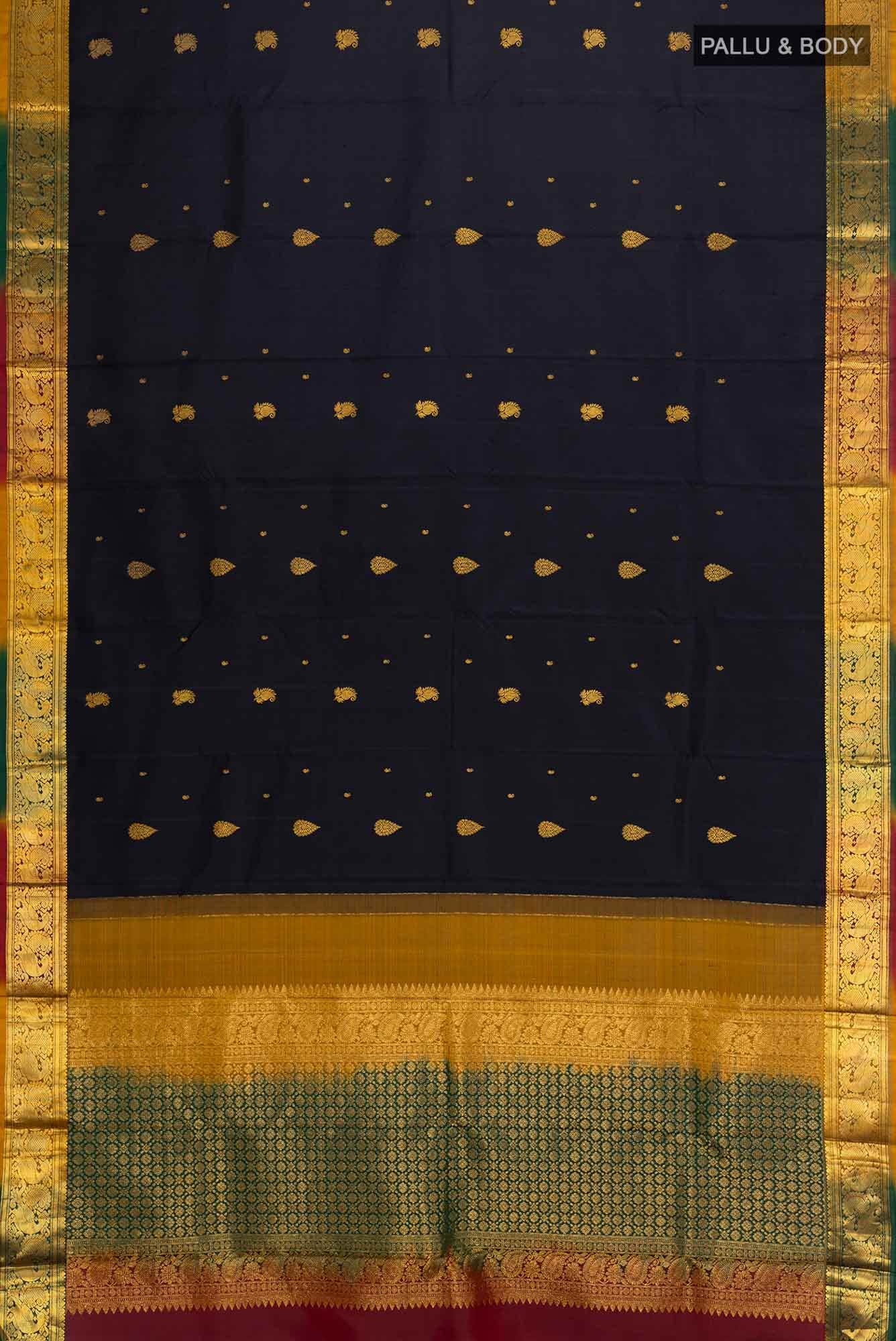 Pure Silk Pure Zari Black Kanchipuram Saree