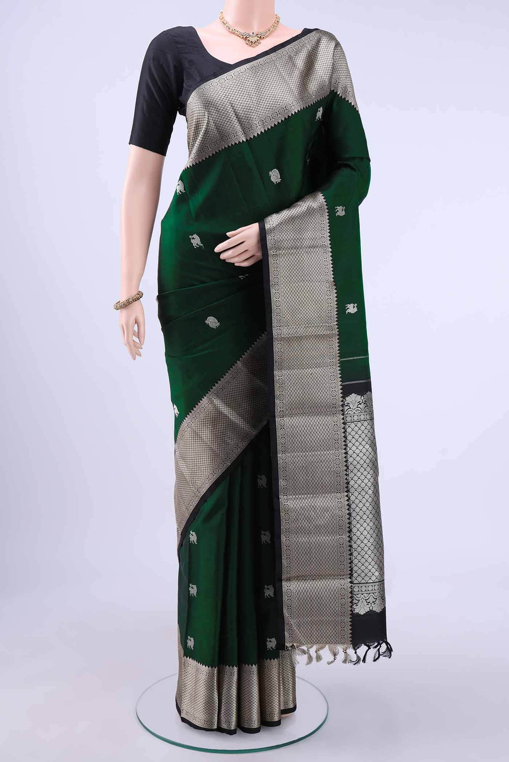 Bottle Green Kanchipuram Saree