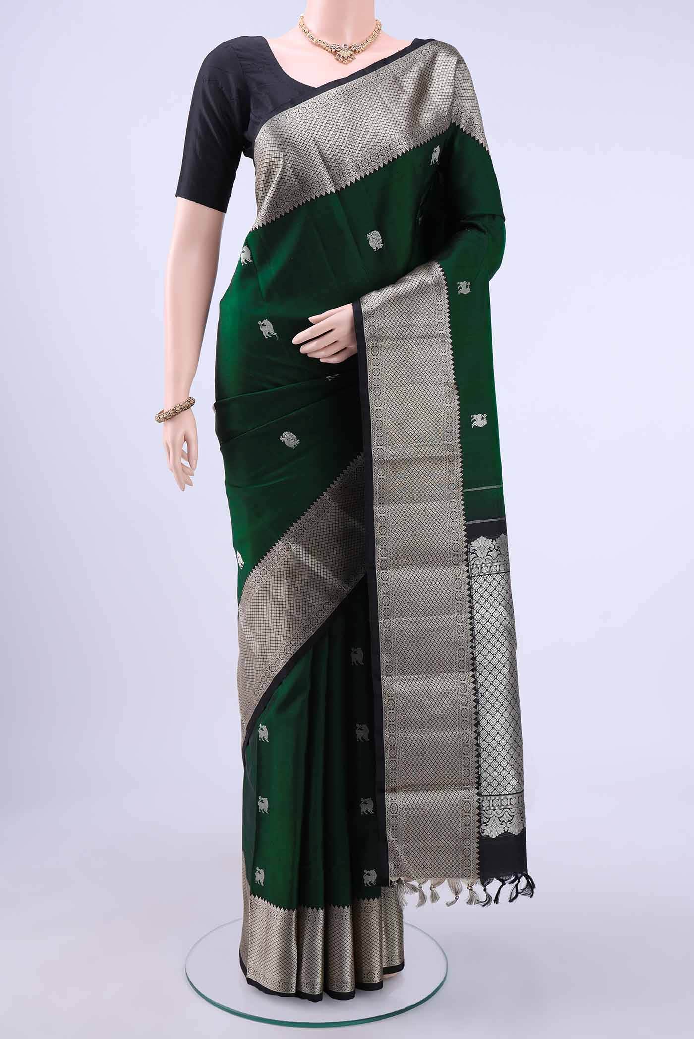 Bottle Green Kanchipuram Saree