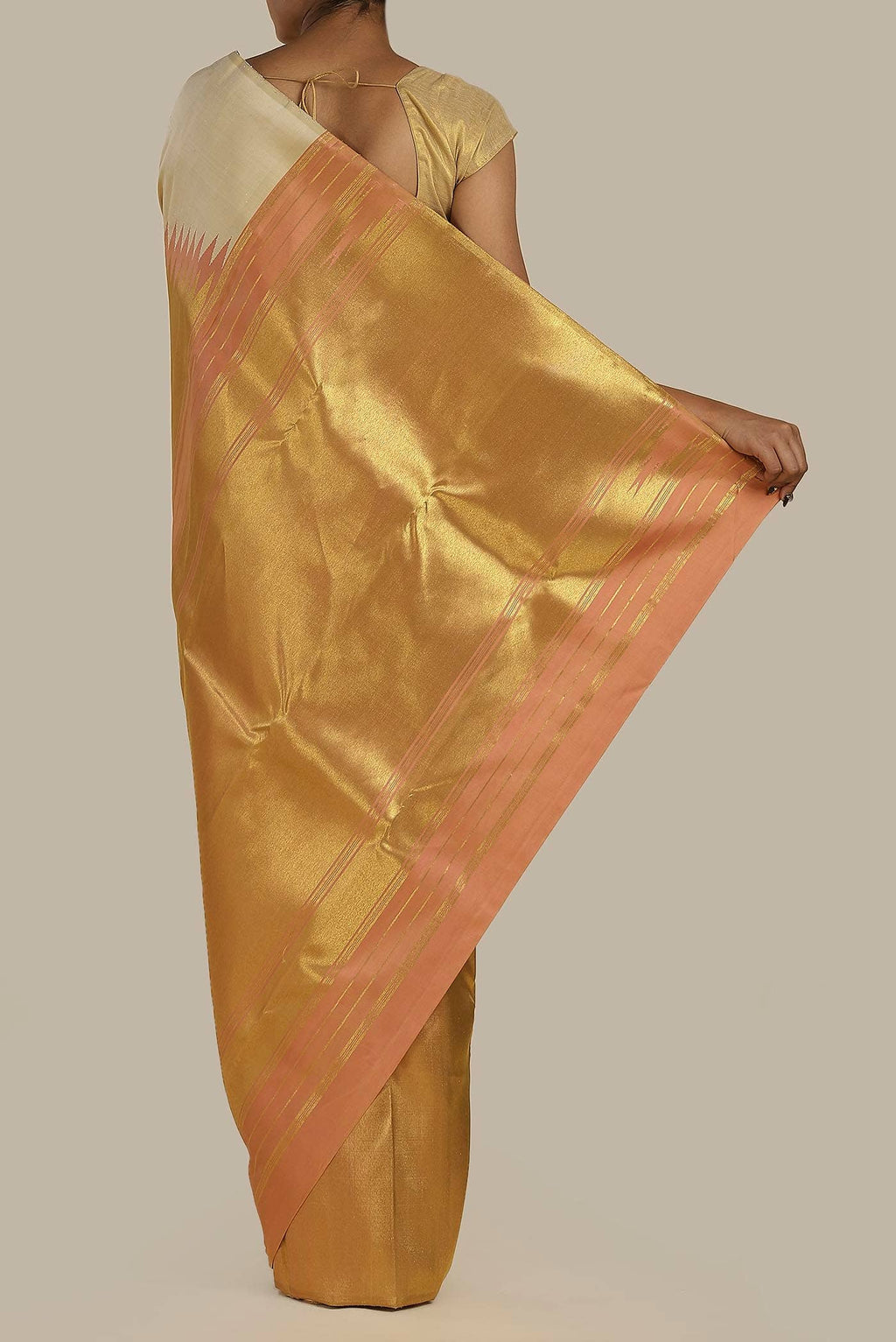 Beige Kanchipuram Silk Saree