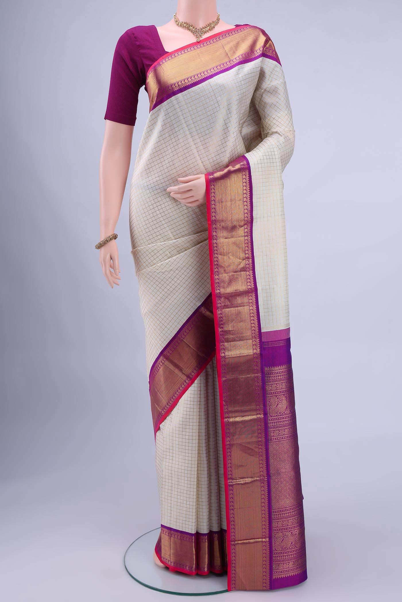 Pure Silk Pure Zari Off White Kanchipuram Saree