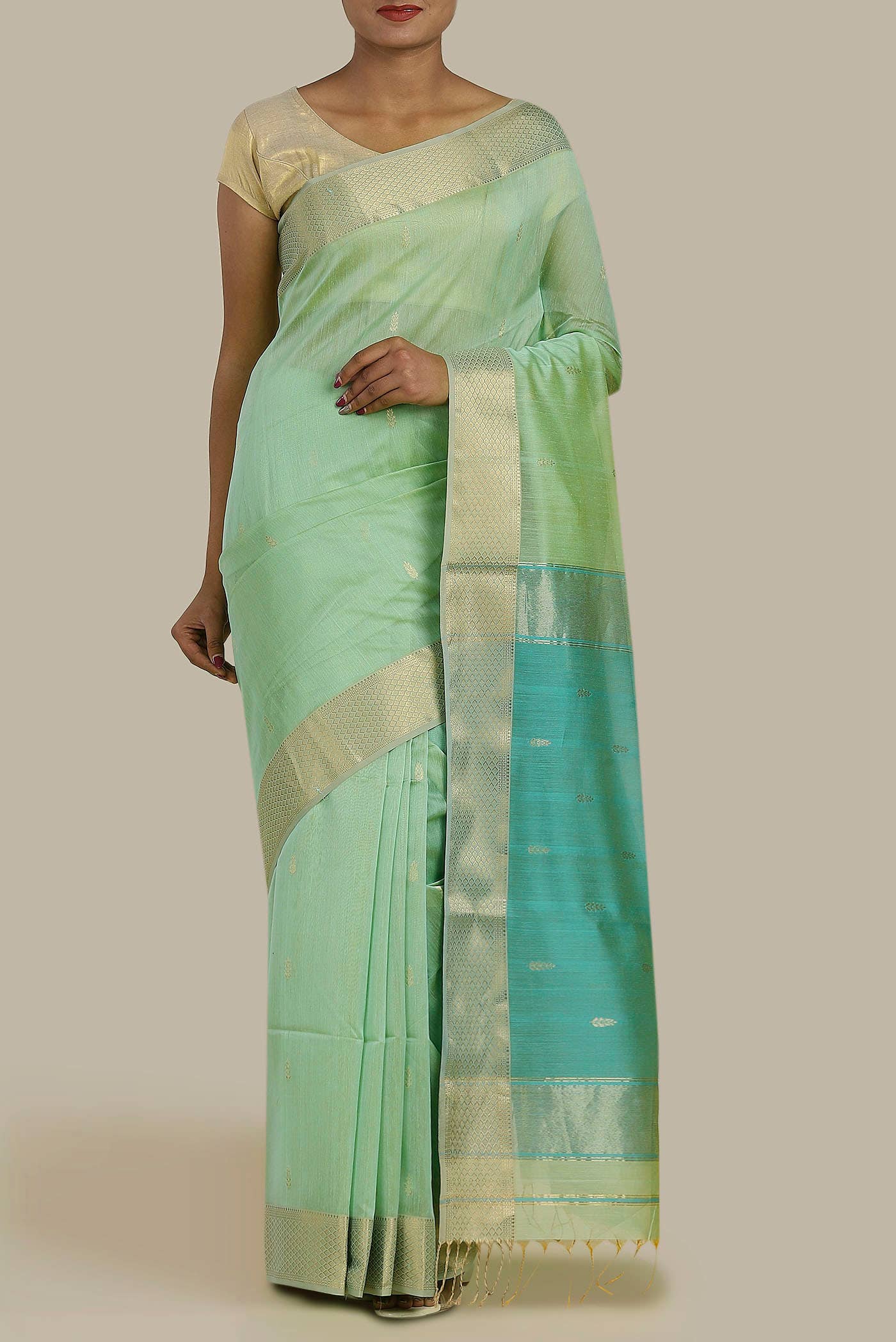 Green Maheshwari Silk Cotton Saree