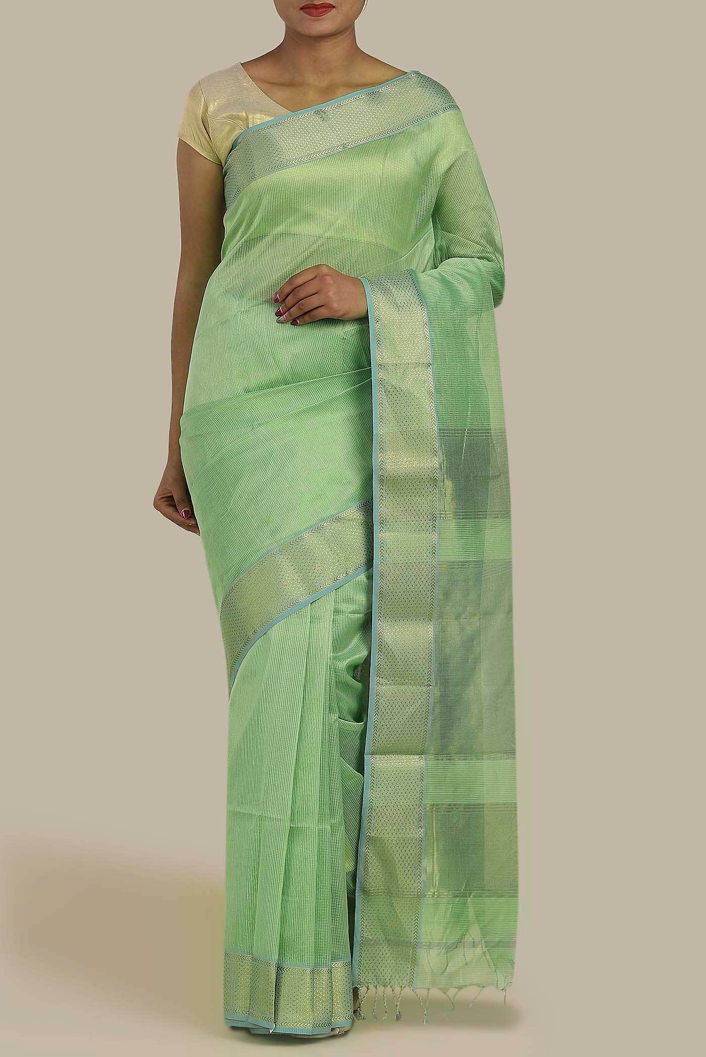 Green Maheshwari Silk Cotton Saree