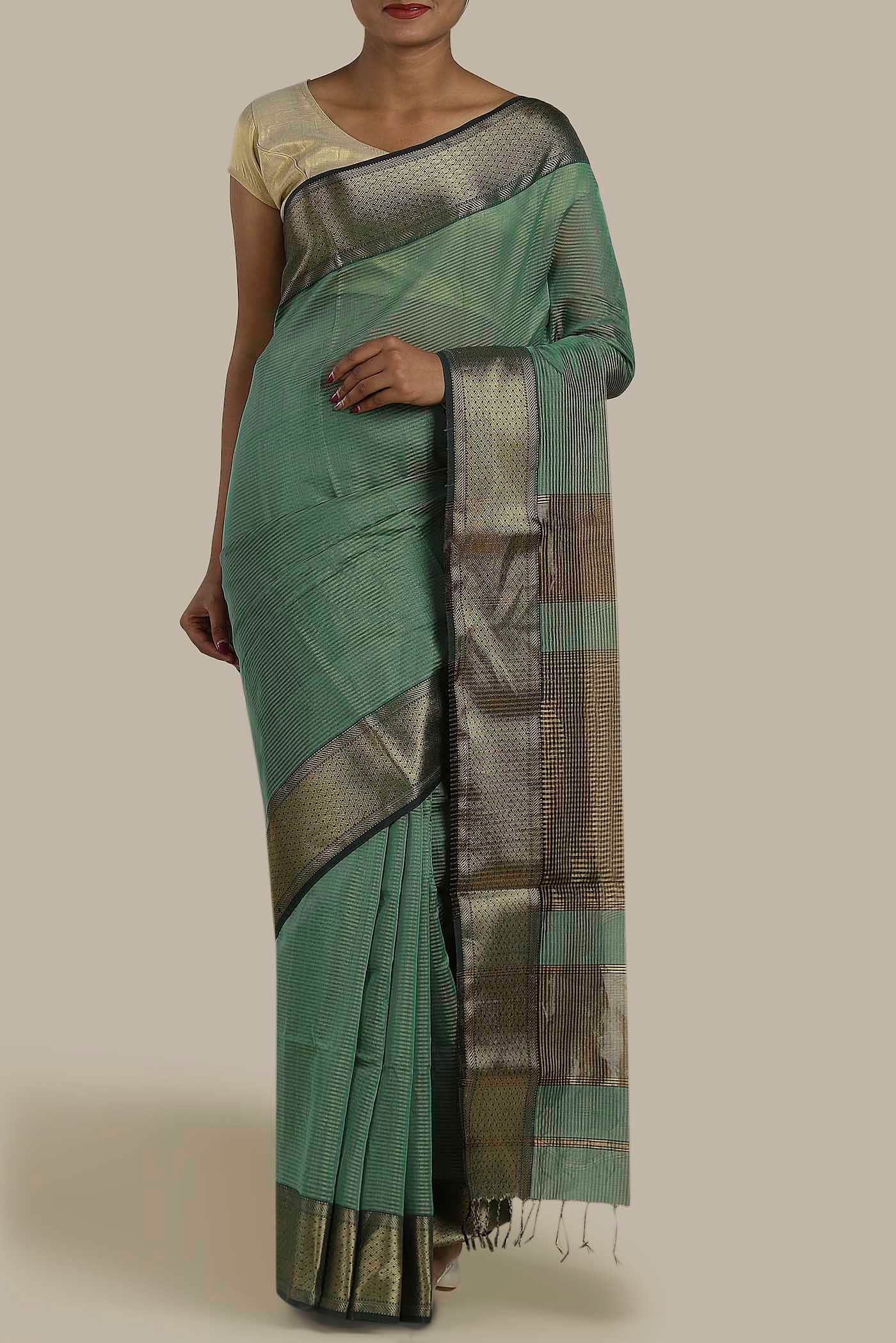 Green Maheshwari Silk Cotton Saree