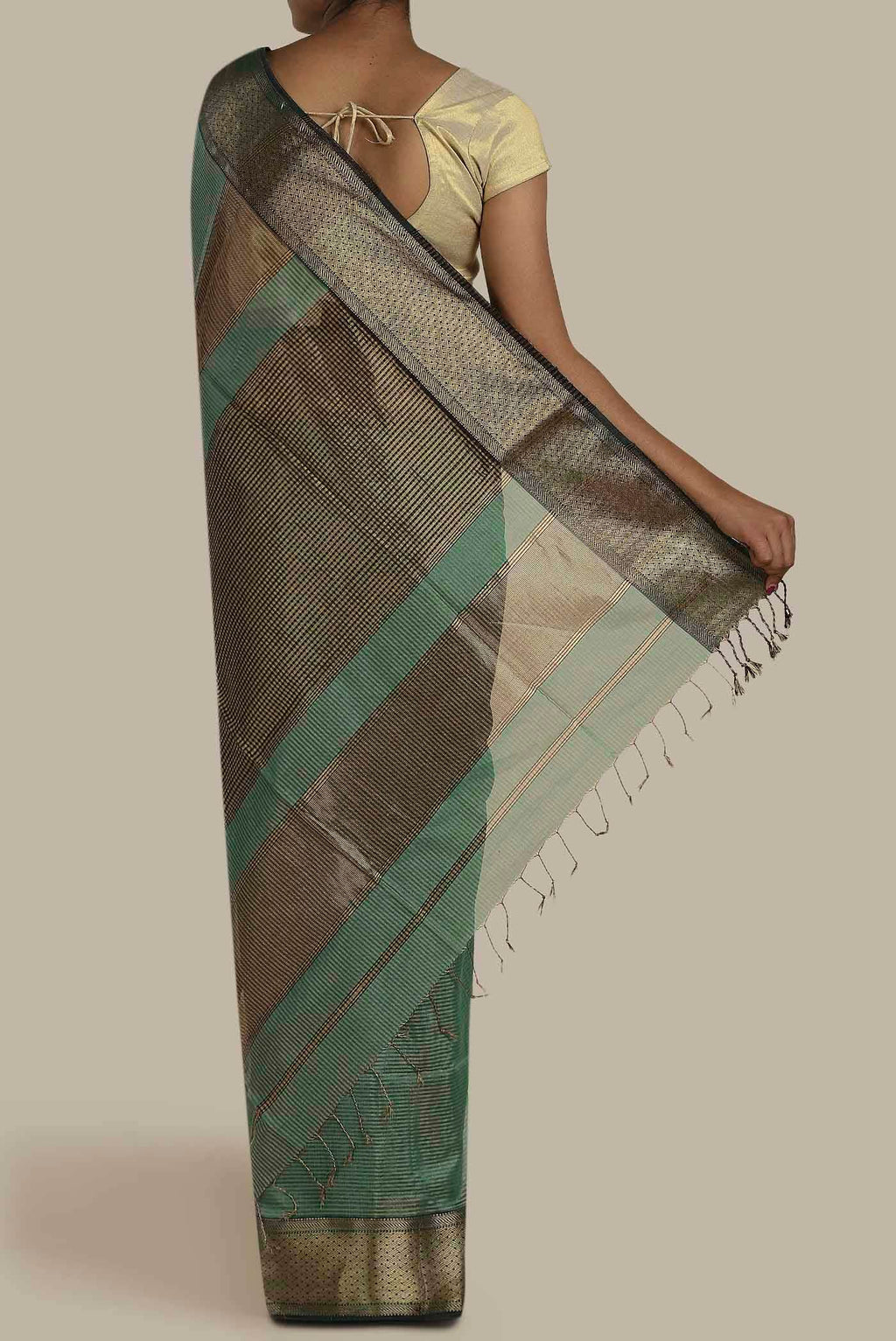 Green Maheshwari Silk Cotton Saree