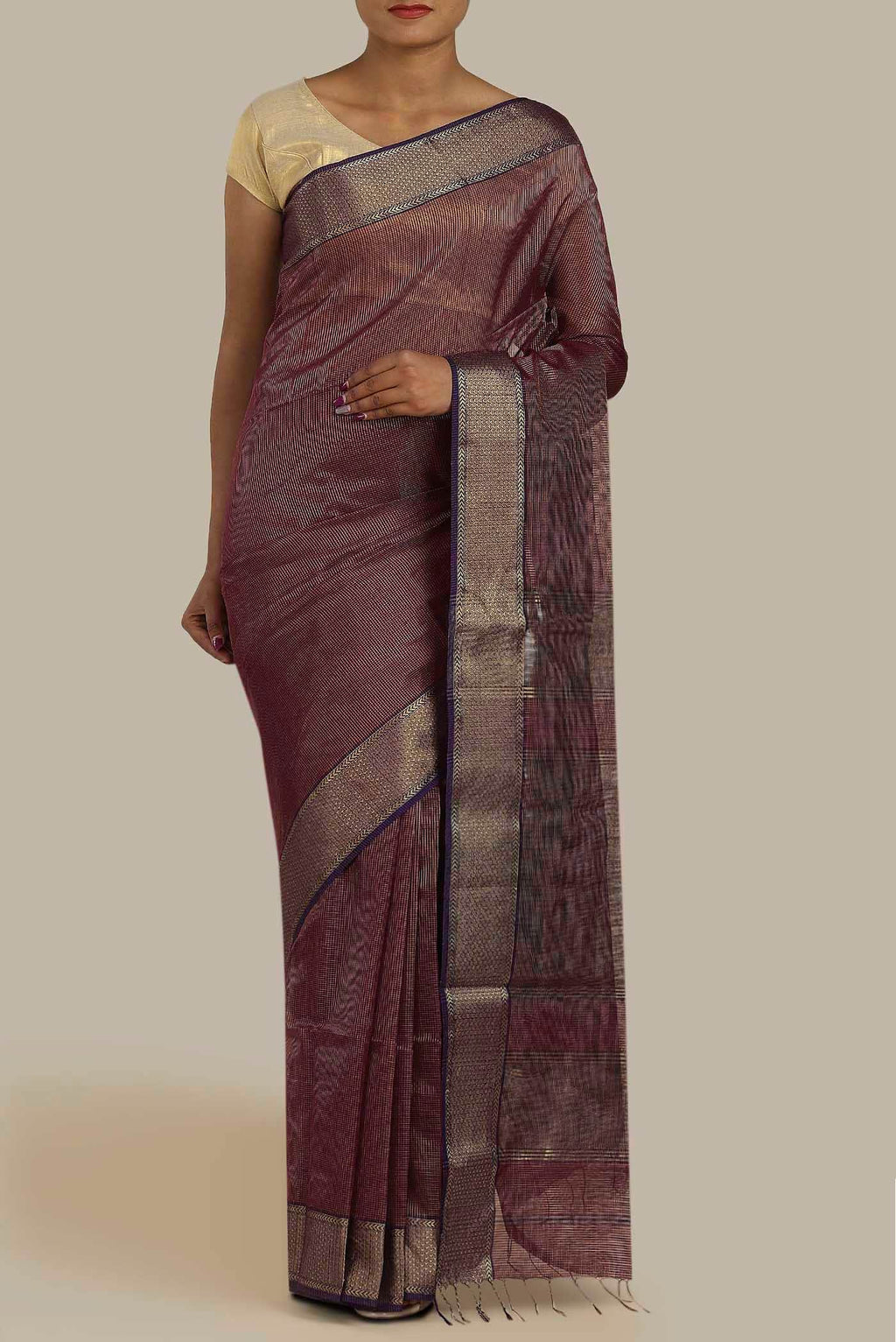 Purple Maheshwari Silk Cotton Saree