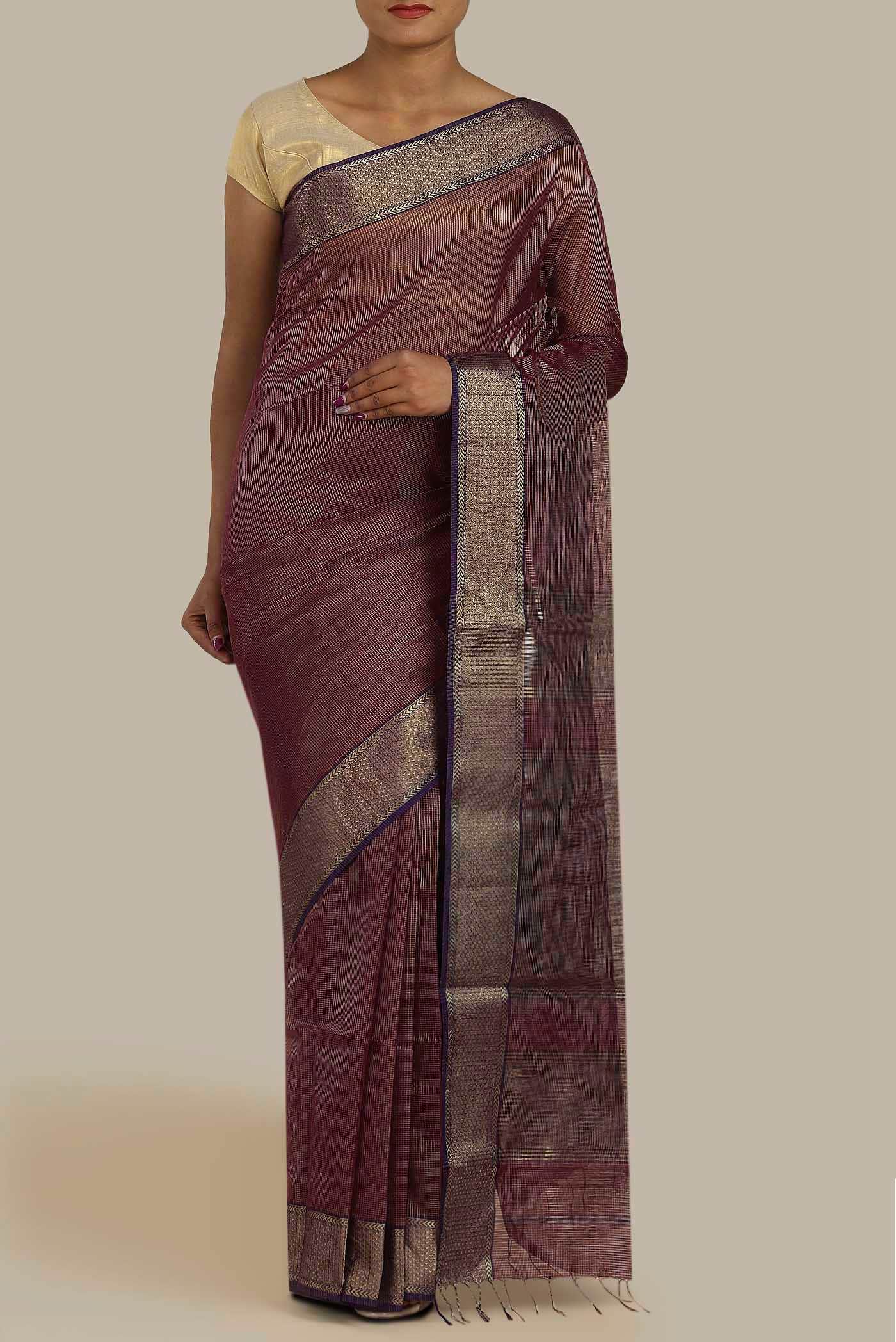 Purple Maheshwari Silk Cotton Saree