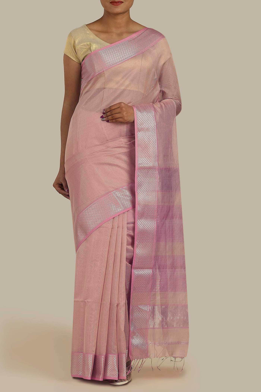 Pink Maheshwari Silk Cotton Saree