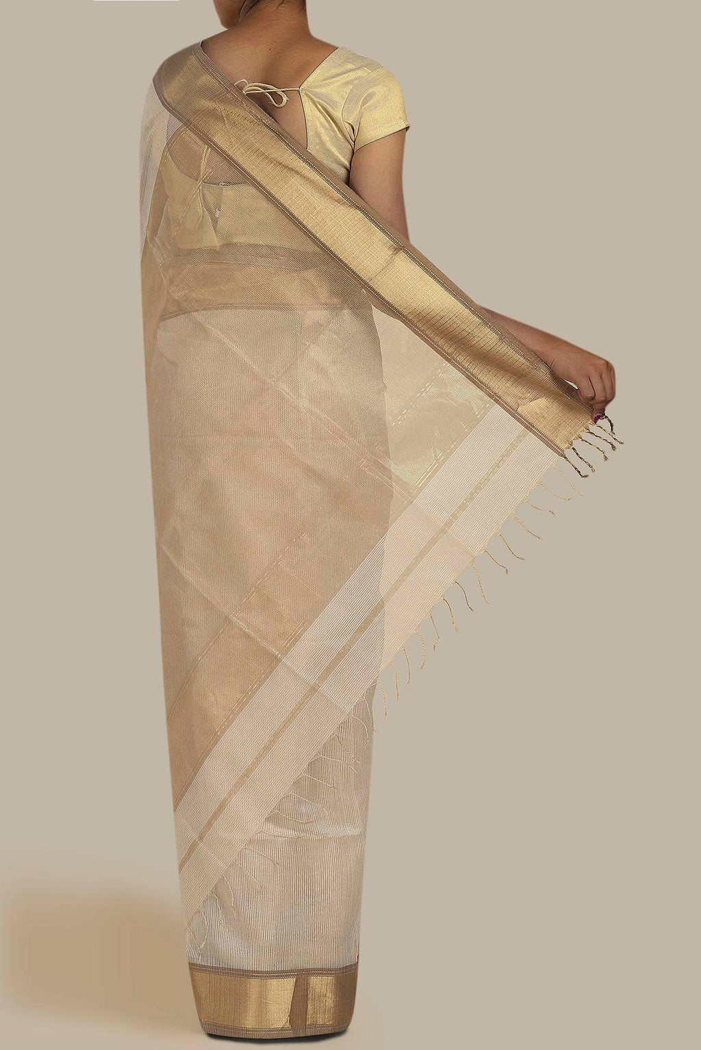 Cream Maheshwari Silk Cotton Saree